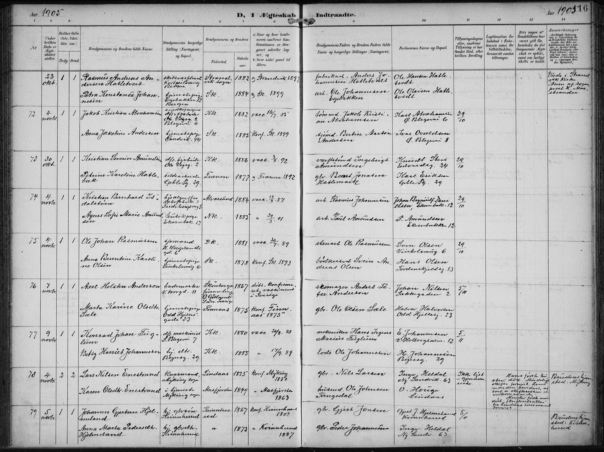 Sandviken Sokneprestembete, AV/SAB-A-77601/H/Ha/L0014: Parish register (official) no. D 1, 1896-1911, p. 116