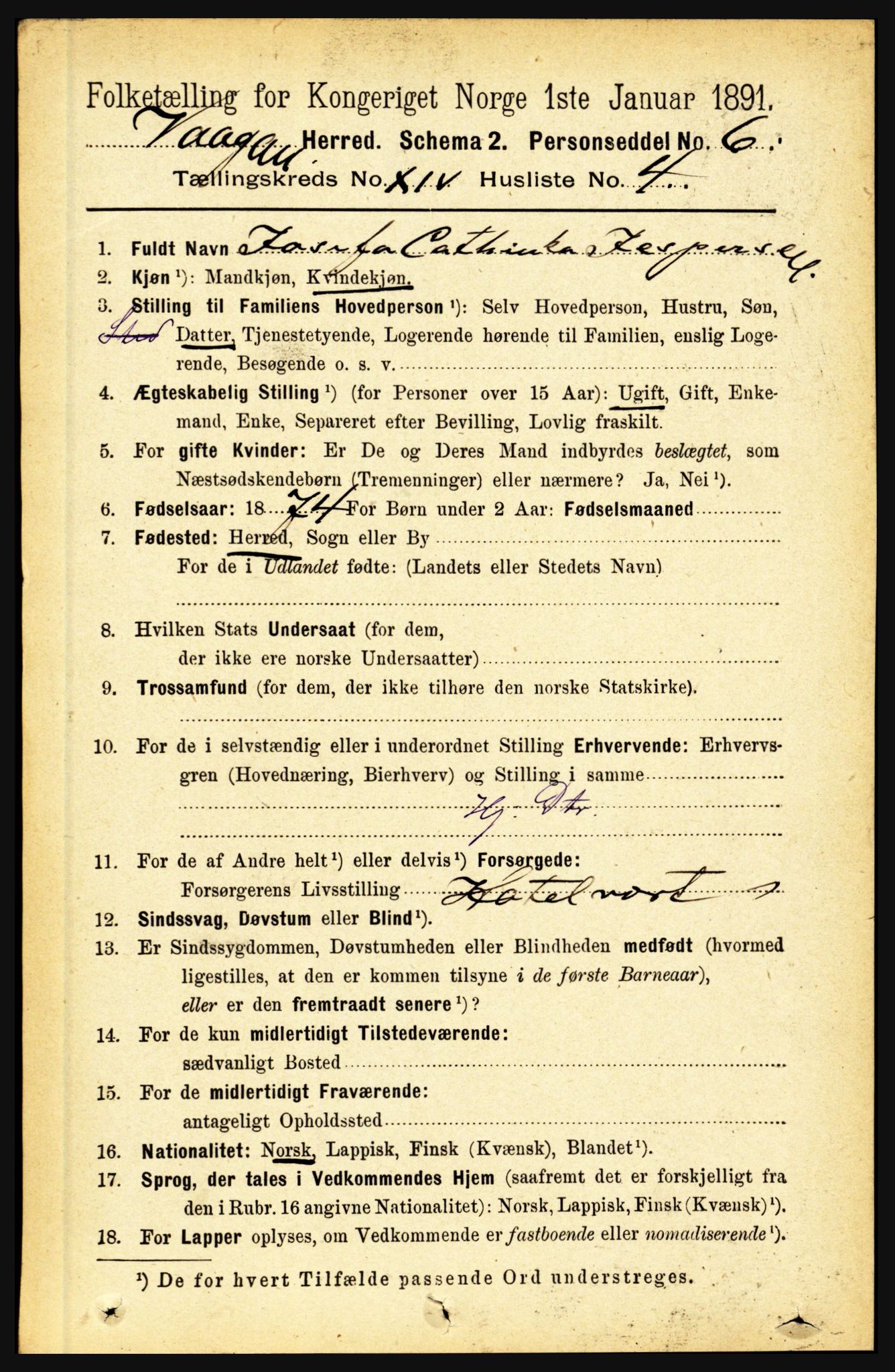 RA, 1891 census for 1865 Vågan, 1891, p. 3680