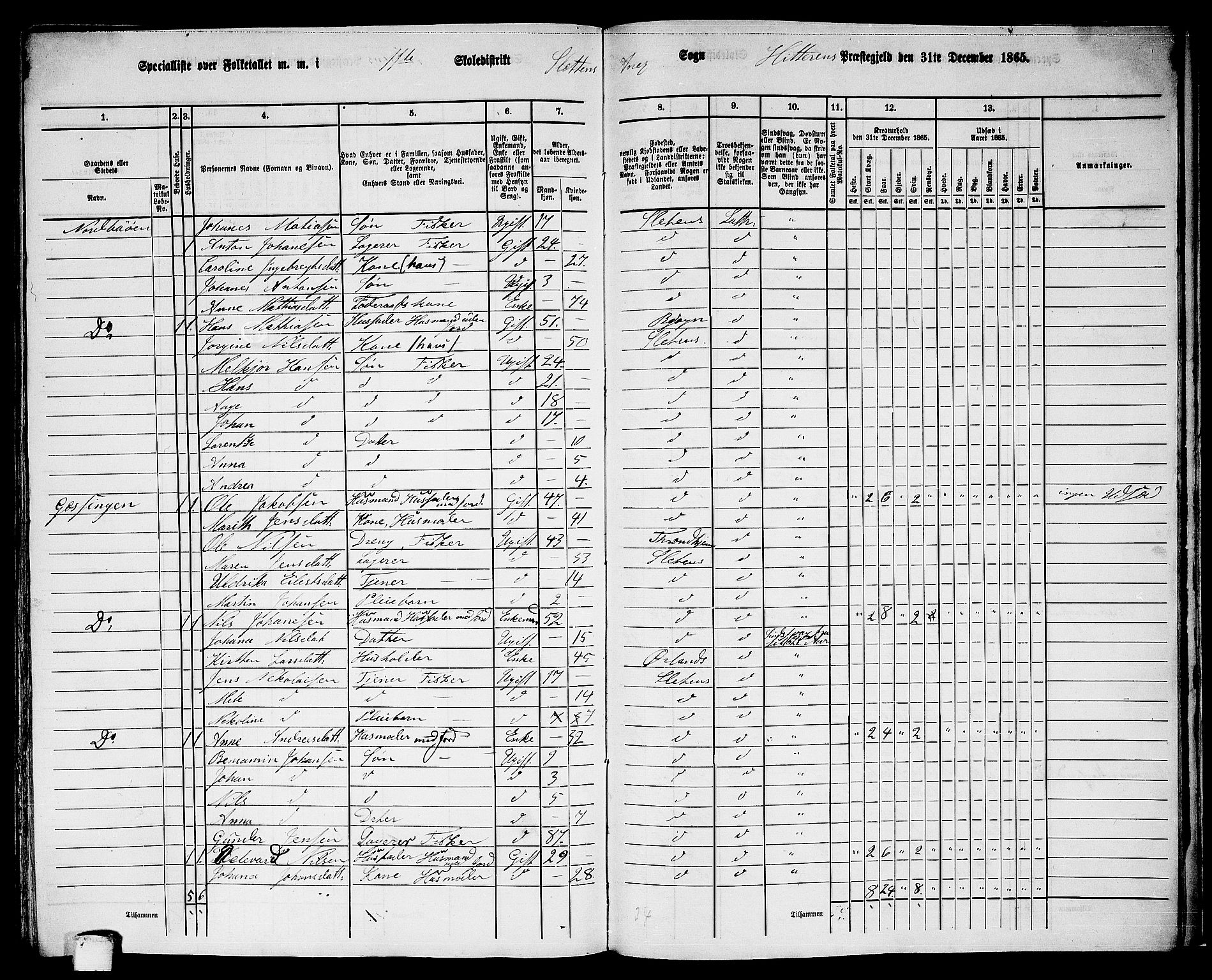 RA, 1865 census for Hitra, 1865, p. 285