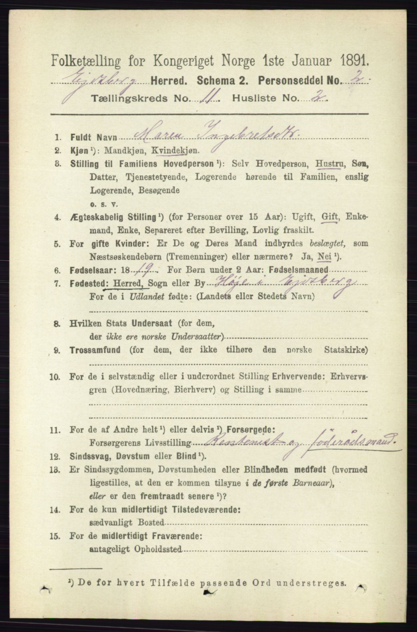 RA, 1891 census for 0125 Eidsberg, 1891, p. 6369