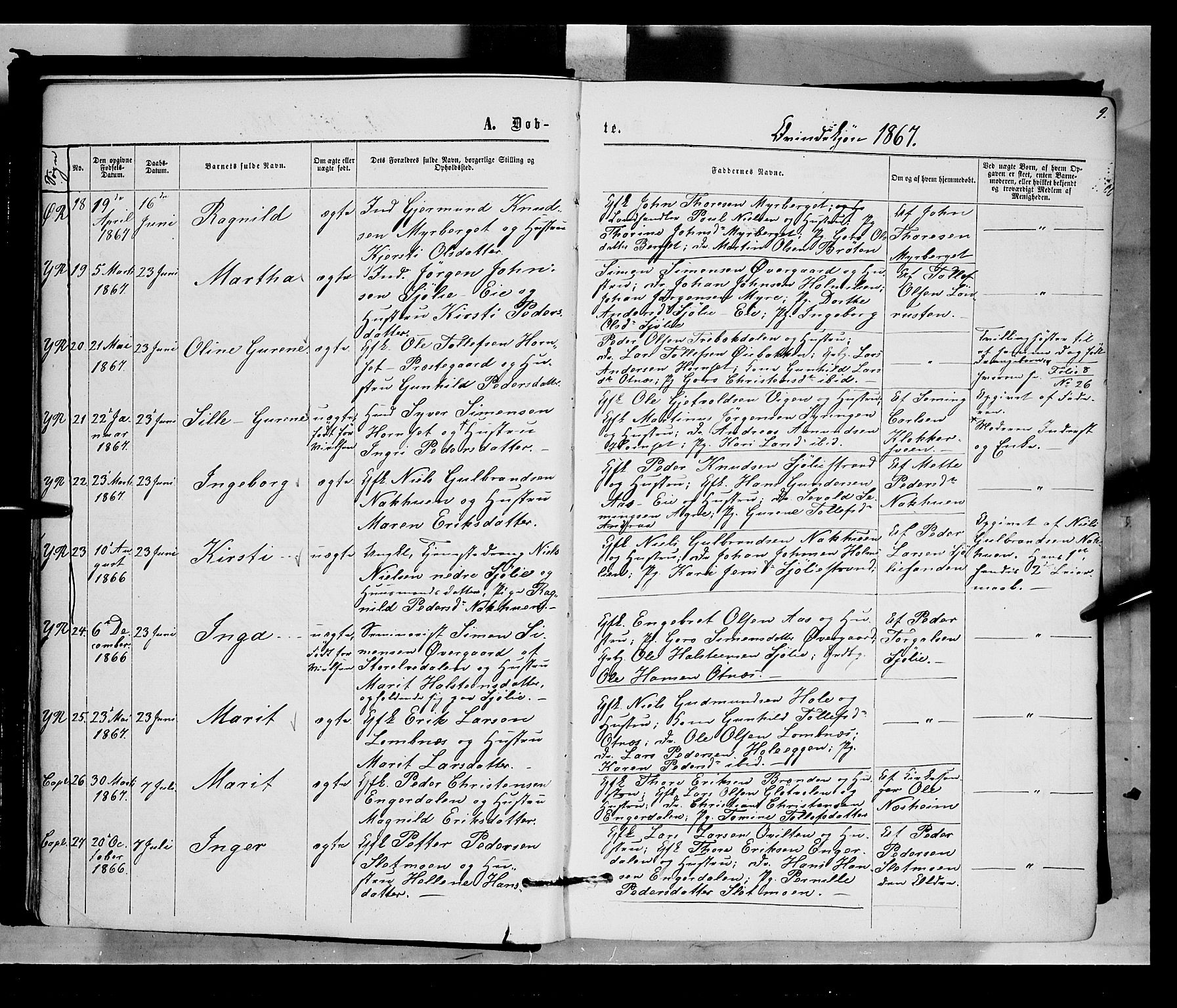 Rendalen prestekontor, AV/SAH-PREST-054/H/Ha/Haa/L0006: Parish register (official) no. 6, 1867-1877, p. 9