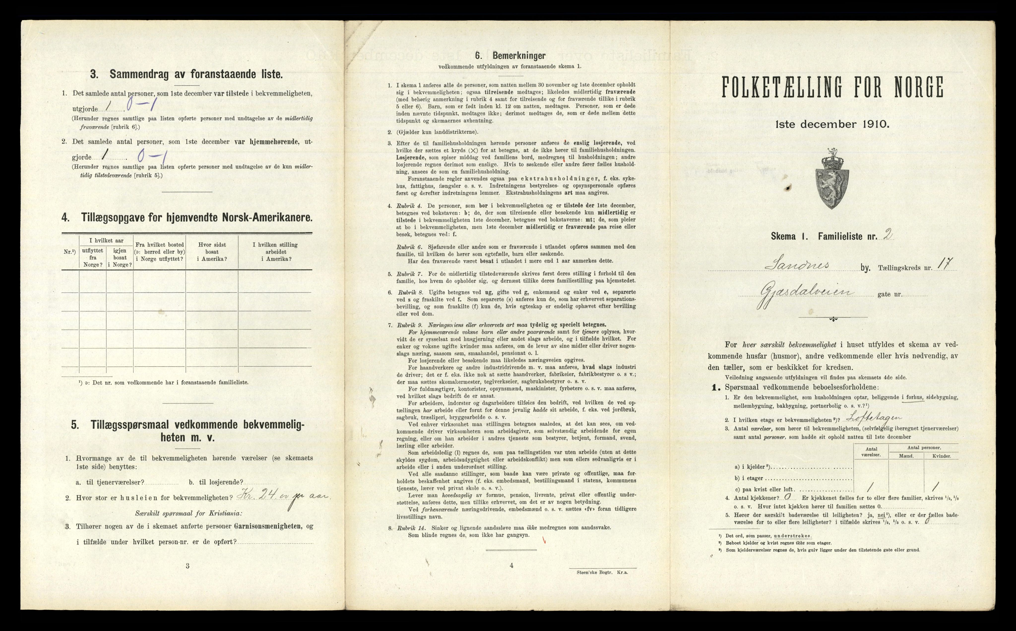 RA, 1910 census for Sandnes, 1910, p. 1752