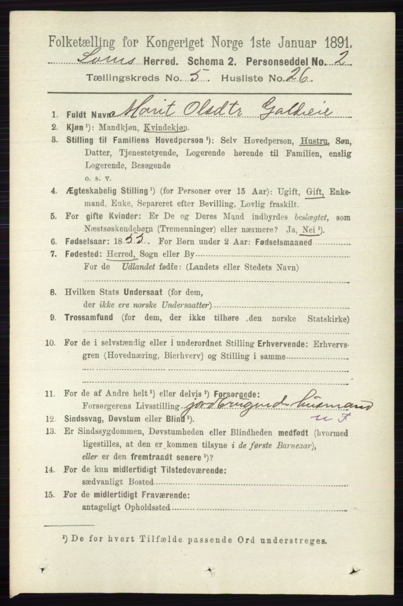 RA, 1891 census for 0514 Lom, 1891, p. 2002
