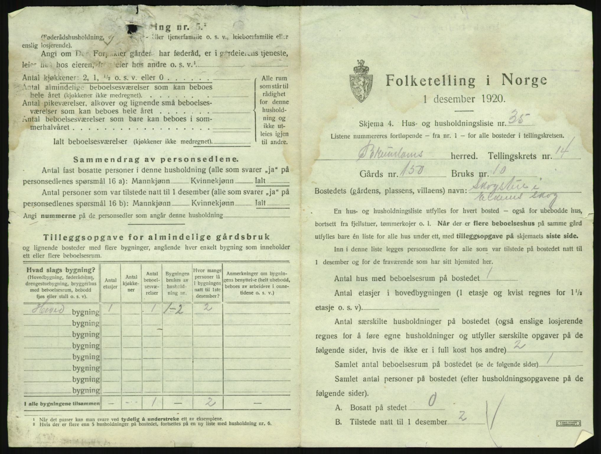 SAKO, 1920 census for Brunlanes, 1920, p. 1961