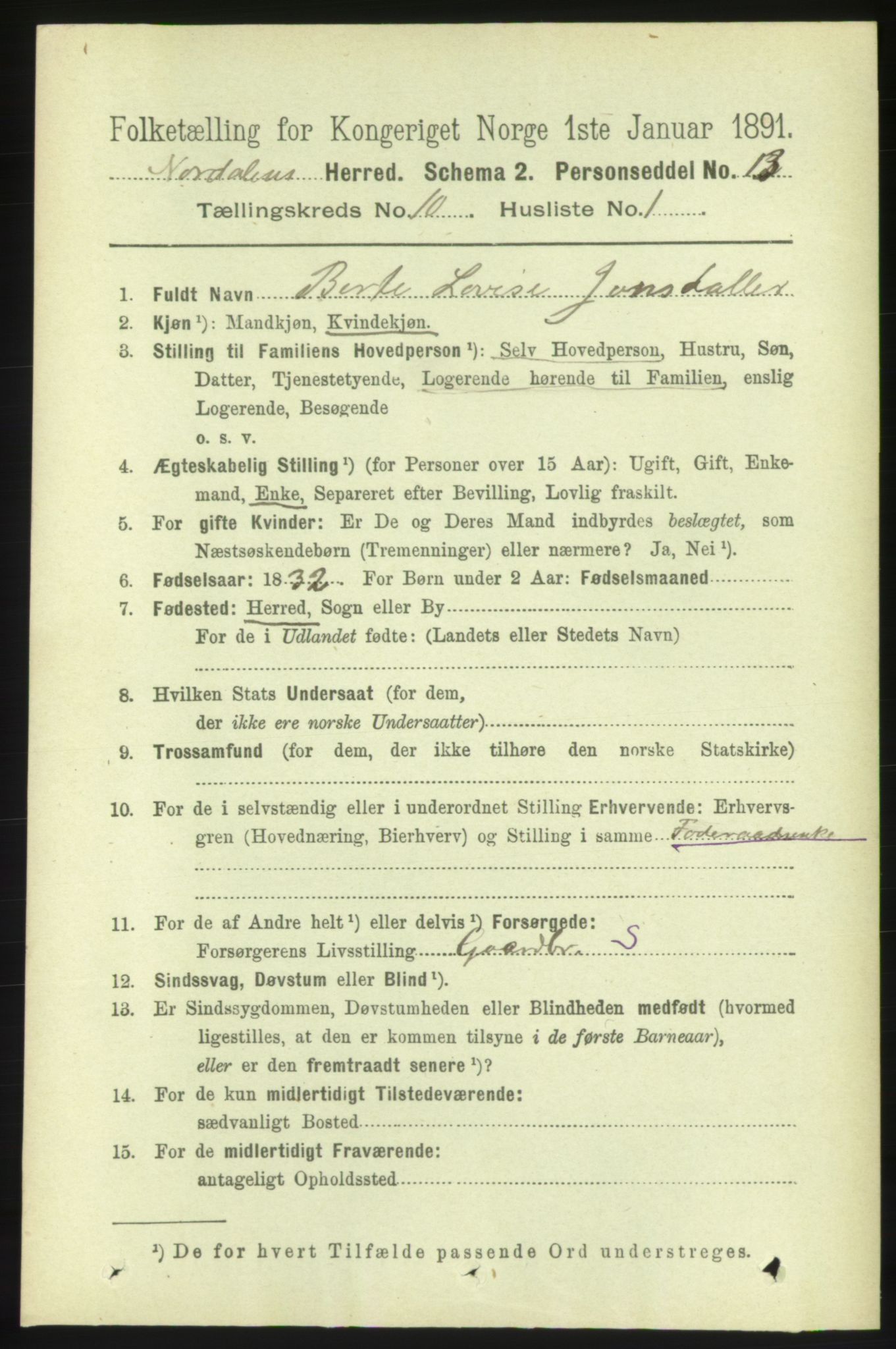 RA, 1891 census for 1524 Norddal, 1891, p. 2209