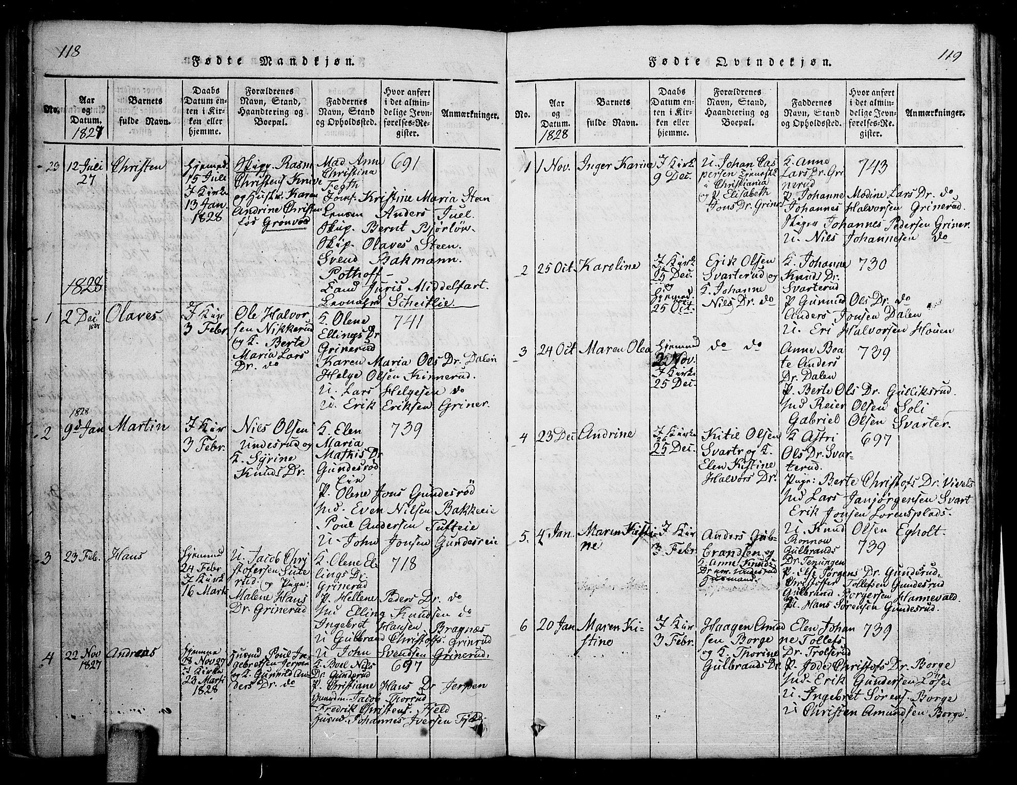 Skoger kirkebøker, AV/SAKO-A-59/G/Ga/L0001: Parish register (copy) no. I 1, 1814-1845, p. 118-119