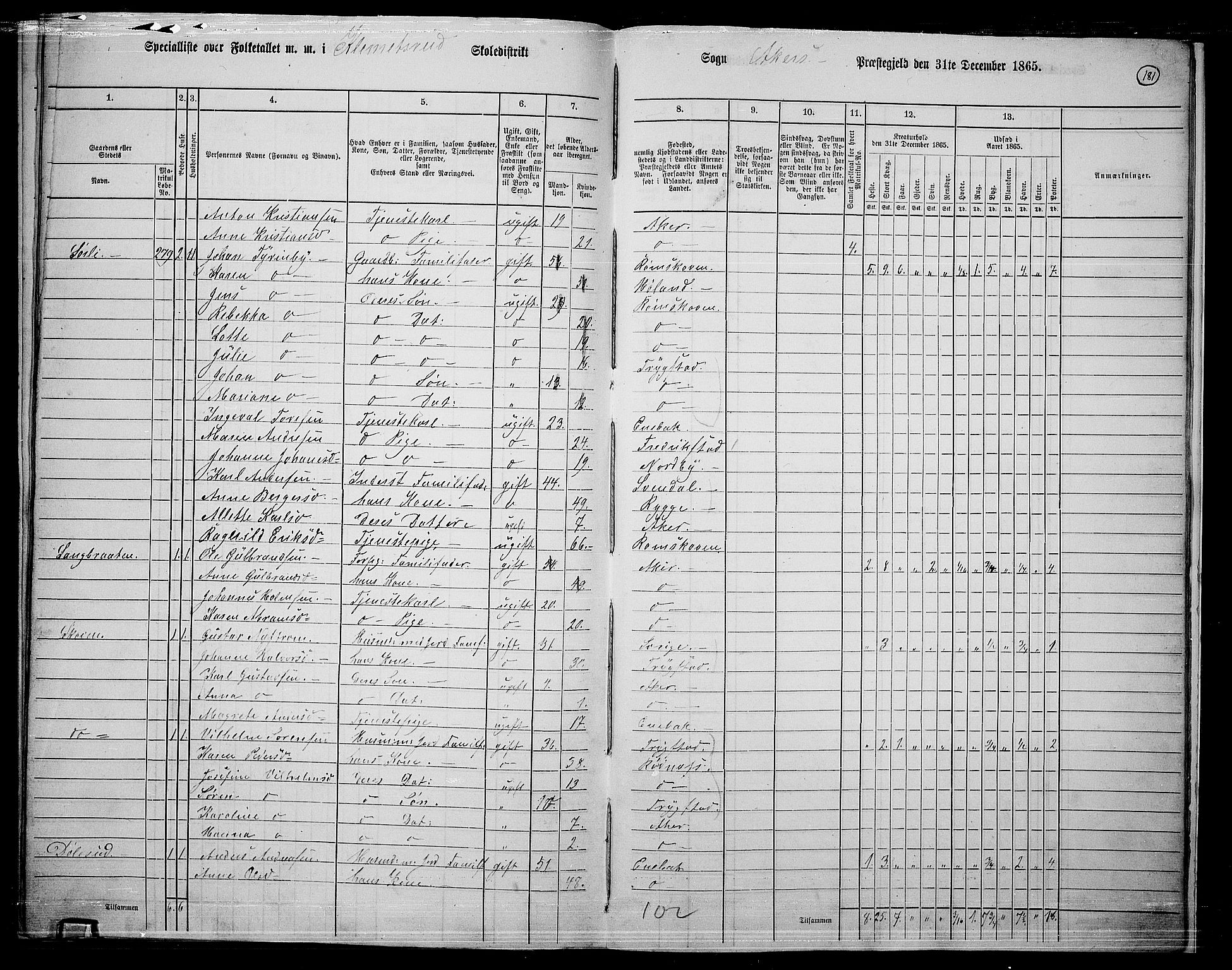 RA, 1865 census for Østre Aker, 1865, p. 399