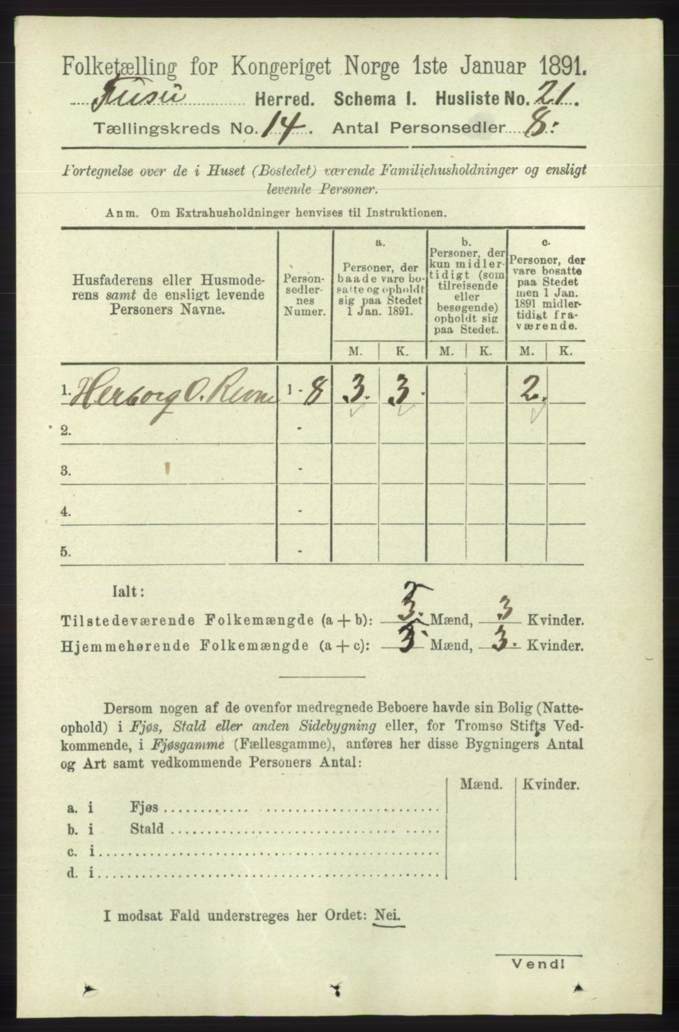 RA, 1891 census for 1241 Fusa, 1891, p. 3162