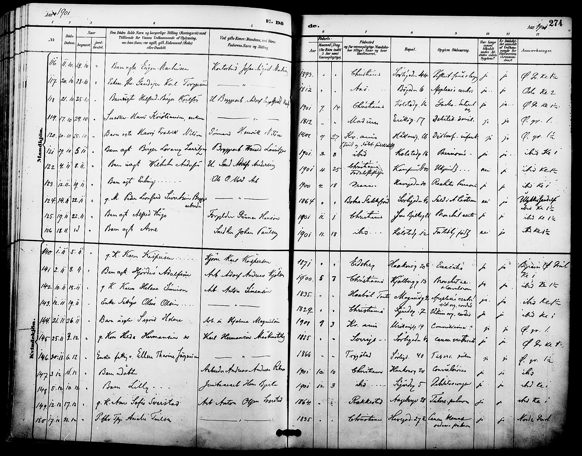 Kampen prestekontor Kirkebøker, SAO/A-10853/F/Fa/L0008: Parish register (official) no. I 8, 1892-1902, p. 274