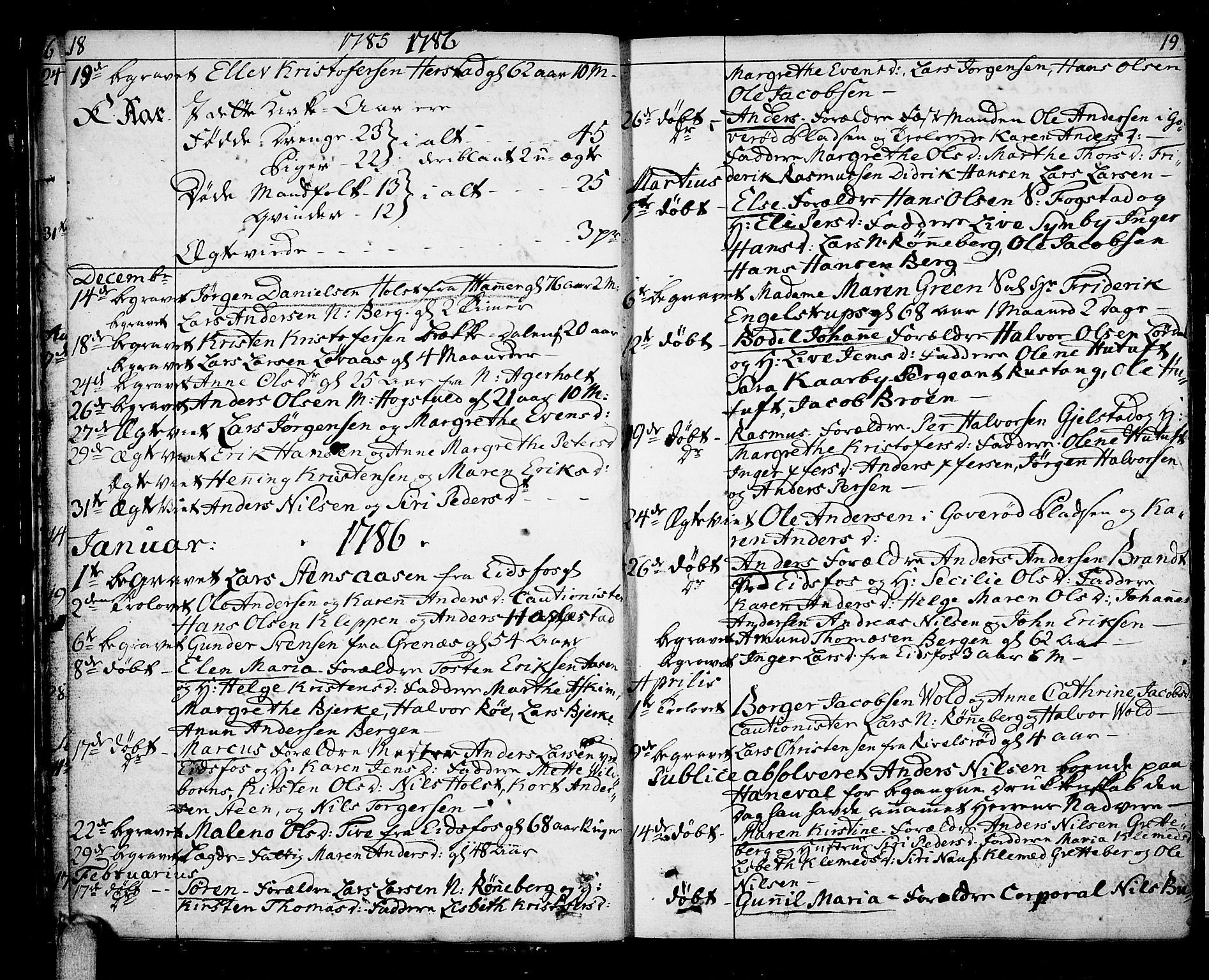 Hof kirkebøker, AV/SAKO-A-64/F/Fa/L0003: Parish register (official) no. I 3, 1782-1814, p. 18-19