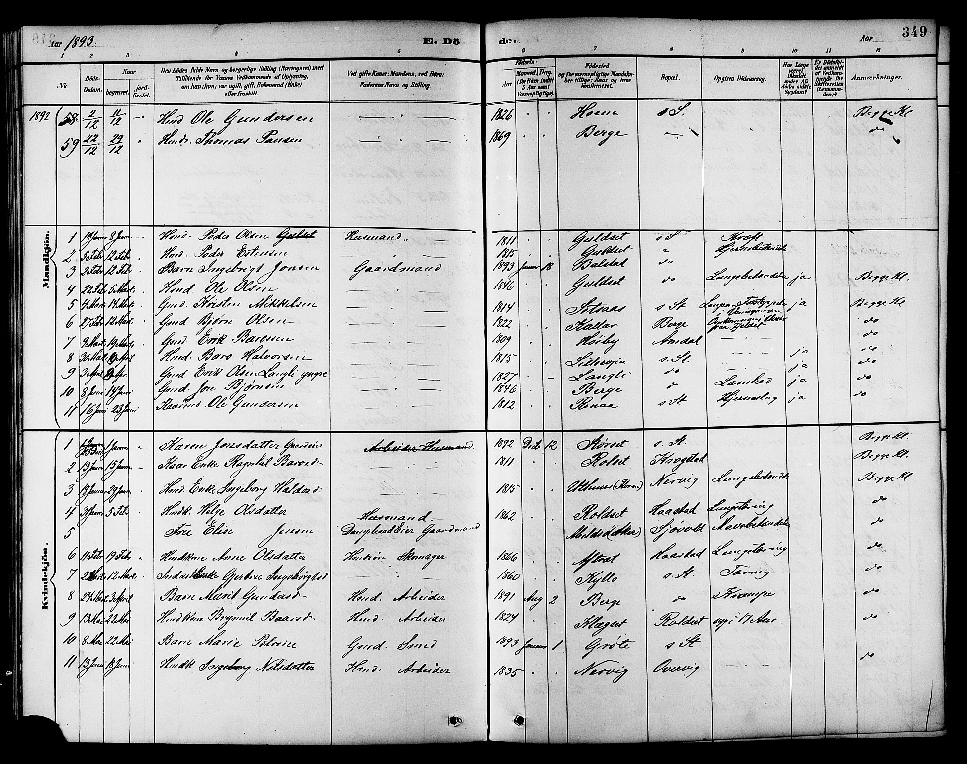 Ministerialprotokoller, klokkerbøker og fødselsregistre - Sør-Trøndelag, SAT/A-1456/695/L1157: Parish register (copy) no. 695C08, 1889-1913, p. 349