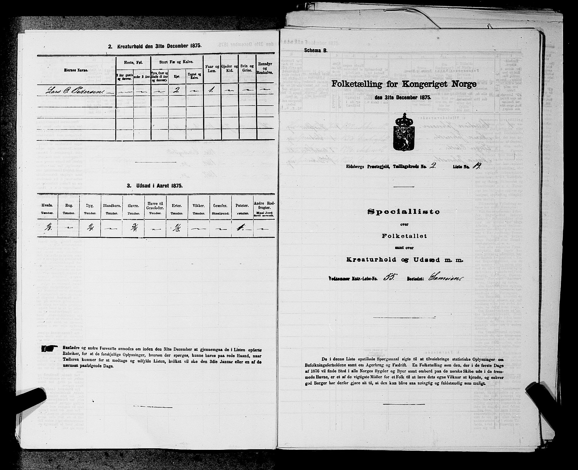 RA, 1875 census for 0125P Eidsberg, 1875, p. 391