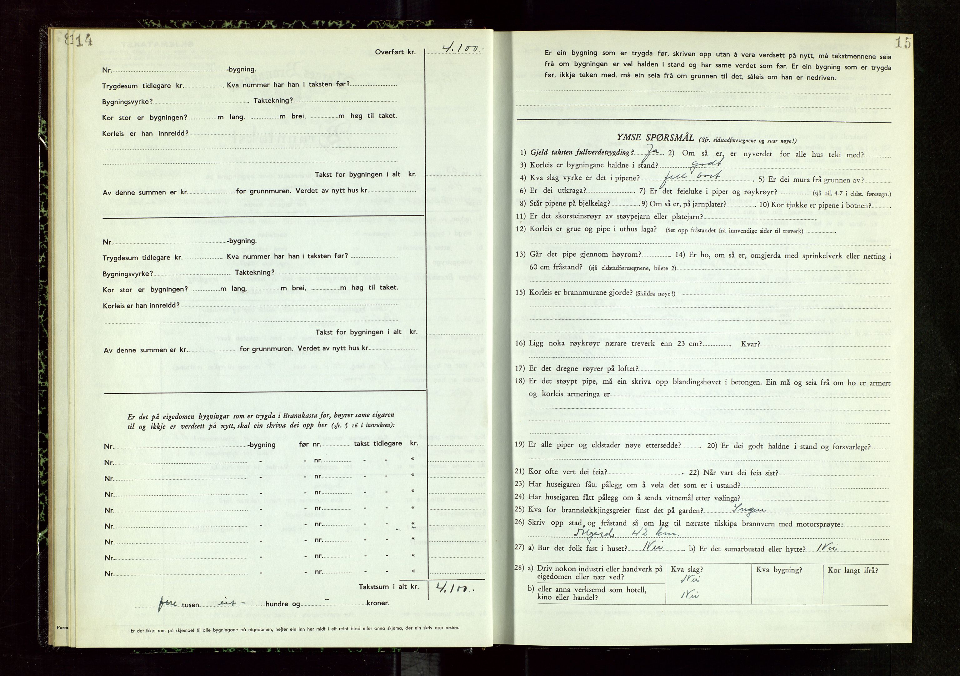 Bjerkreim lensmannskontor, AV/SAST-A-100090/Gob/L0002: "Branntakstprotokoll", 1950-1955, p. 14-15