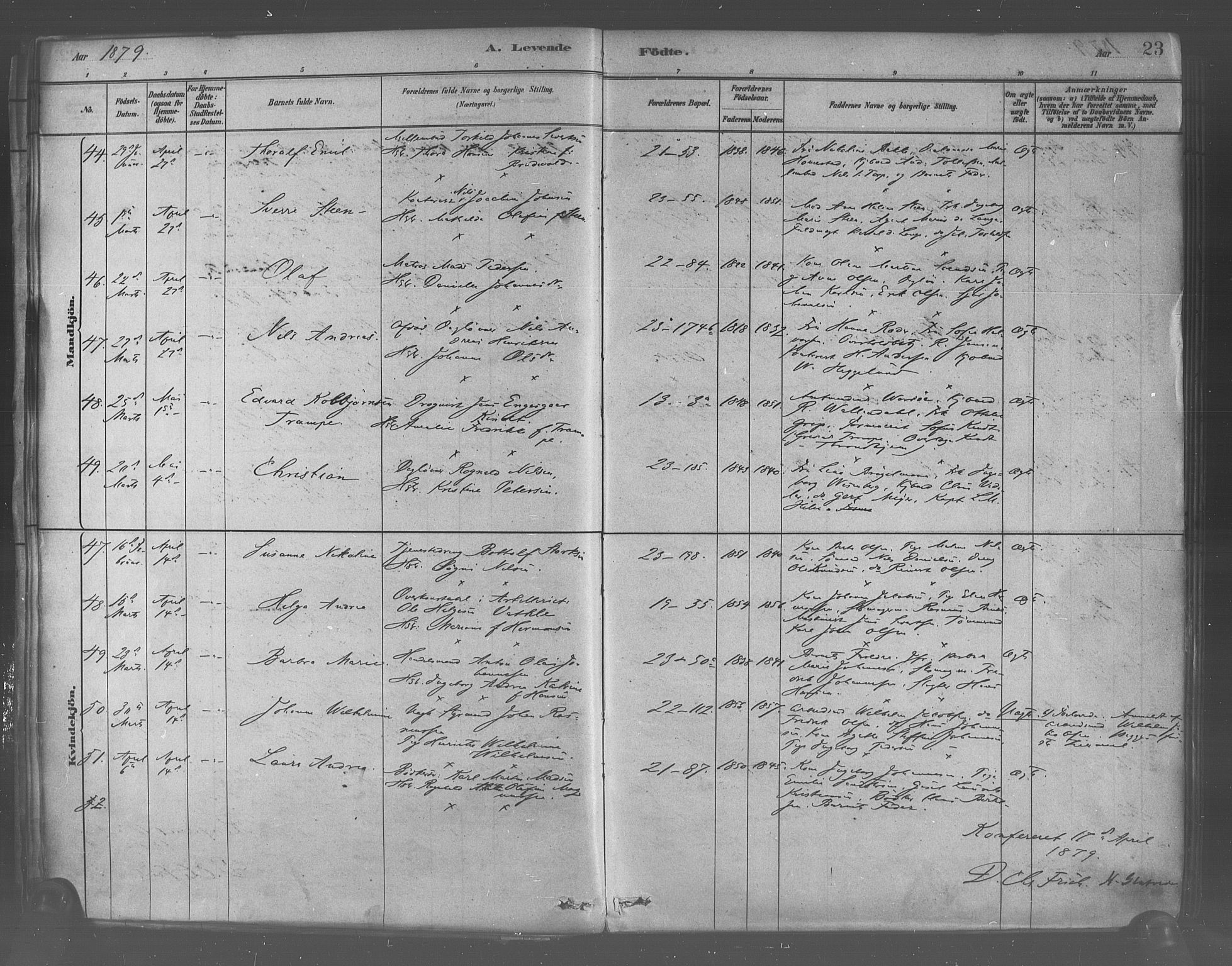 Korskirken sokneprestembete, SAB/A-76101/H/Haa/L0021: Parish register (official) no. B 7, 1878-1889, p. 23