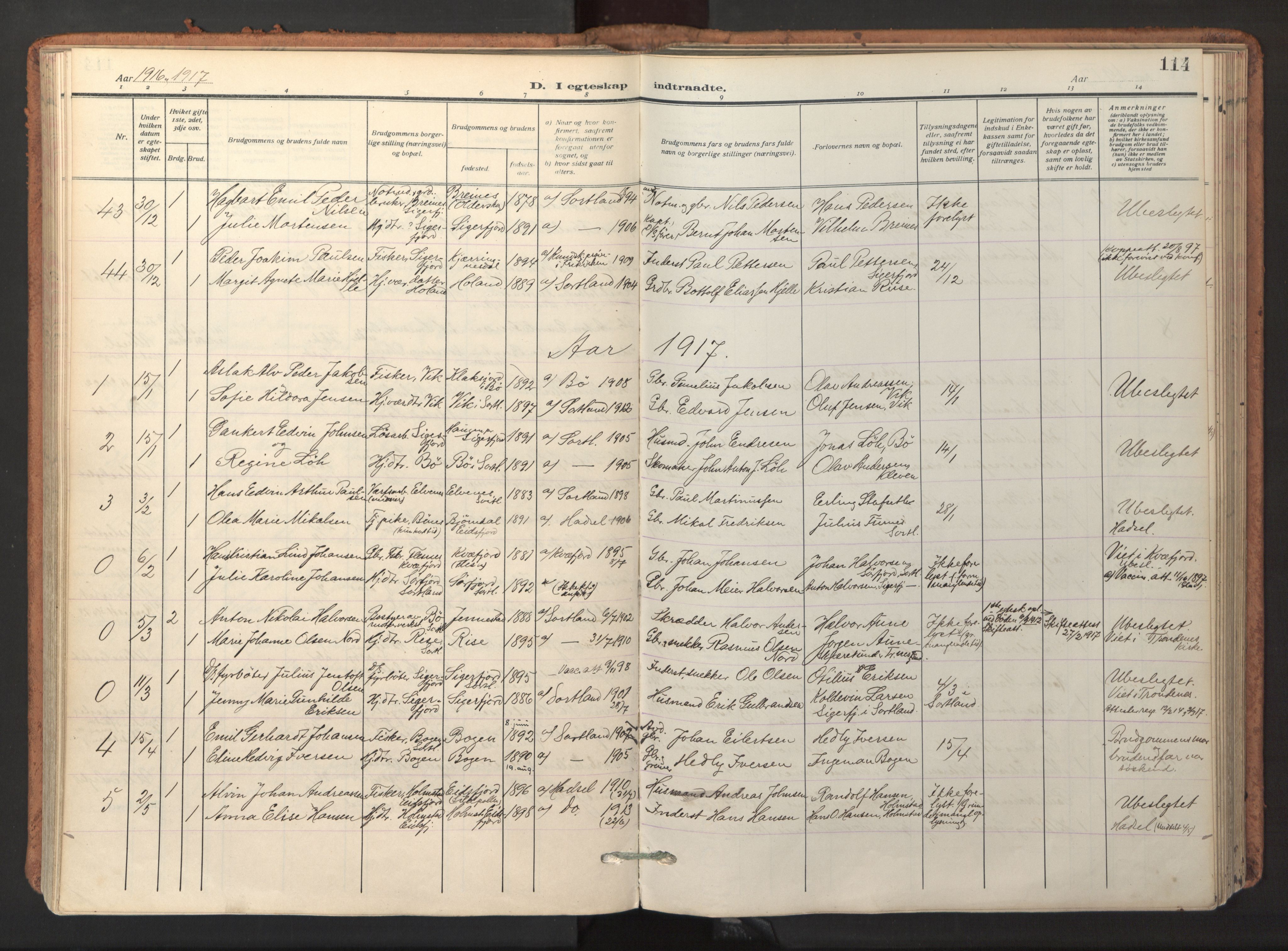 Ministerialprotokoller, klokkerbøker og fødselsregistre - Nordland, AV/SAT-A-1459/895/L1374: Parish register (official) no. 895A09, 1915-1925, p. 114