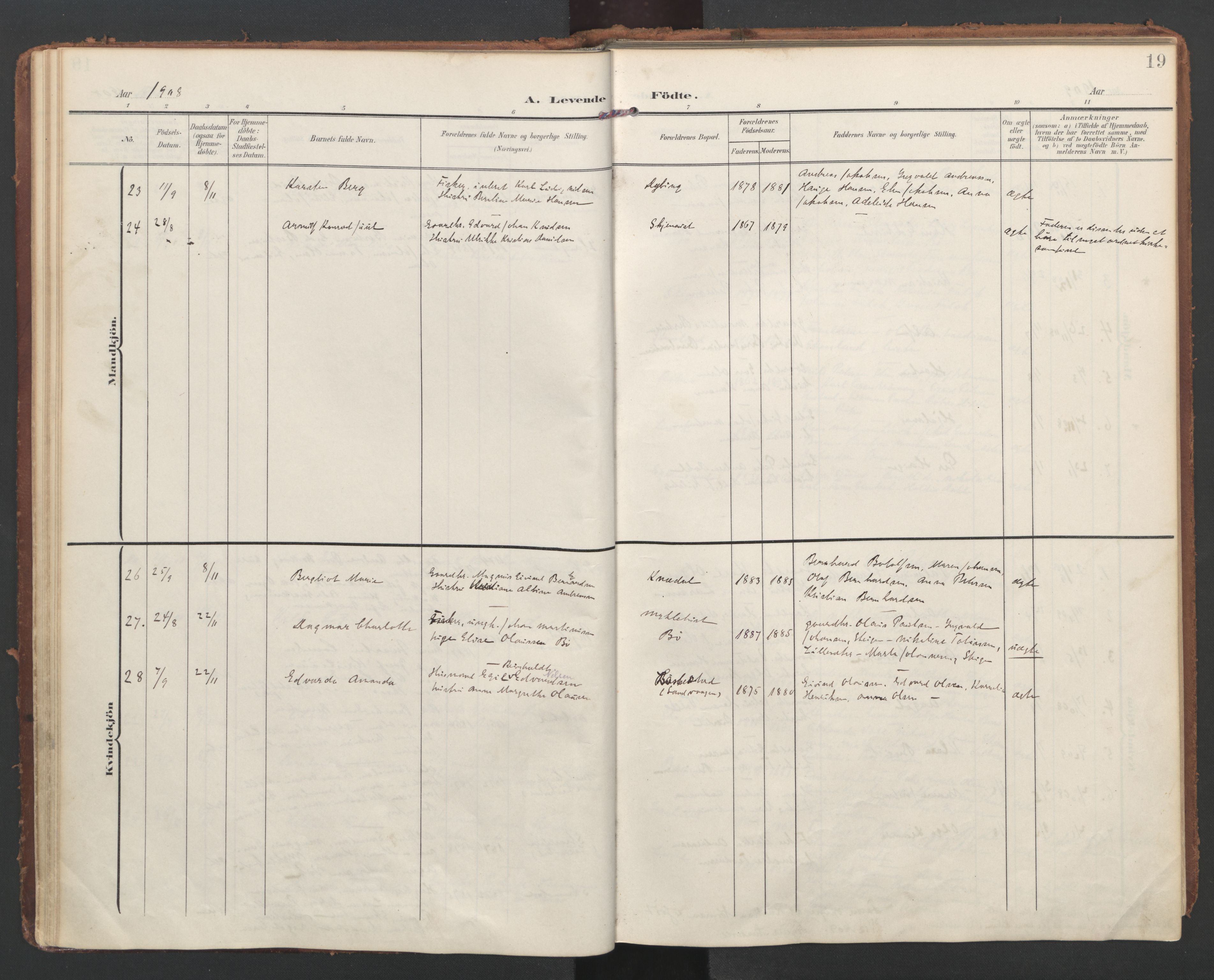 Ministerialprotokoller, klokkerbøker og fødselsregistre - Nordland, AV/SAT-A-1459/855/L0805: Parish register (official) no. 855A13, 1906-1920, p. 19