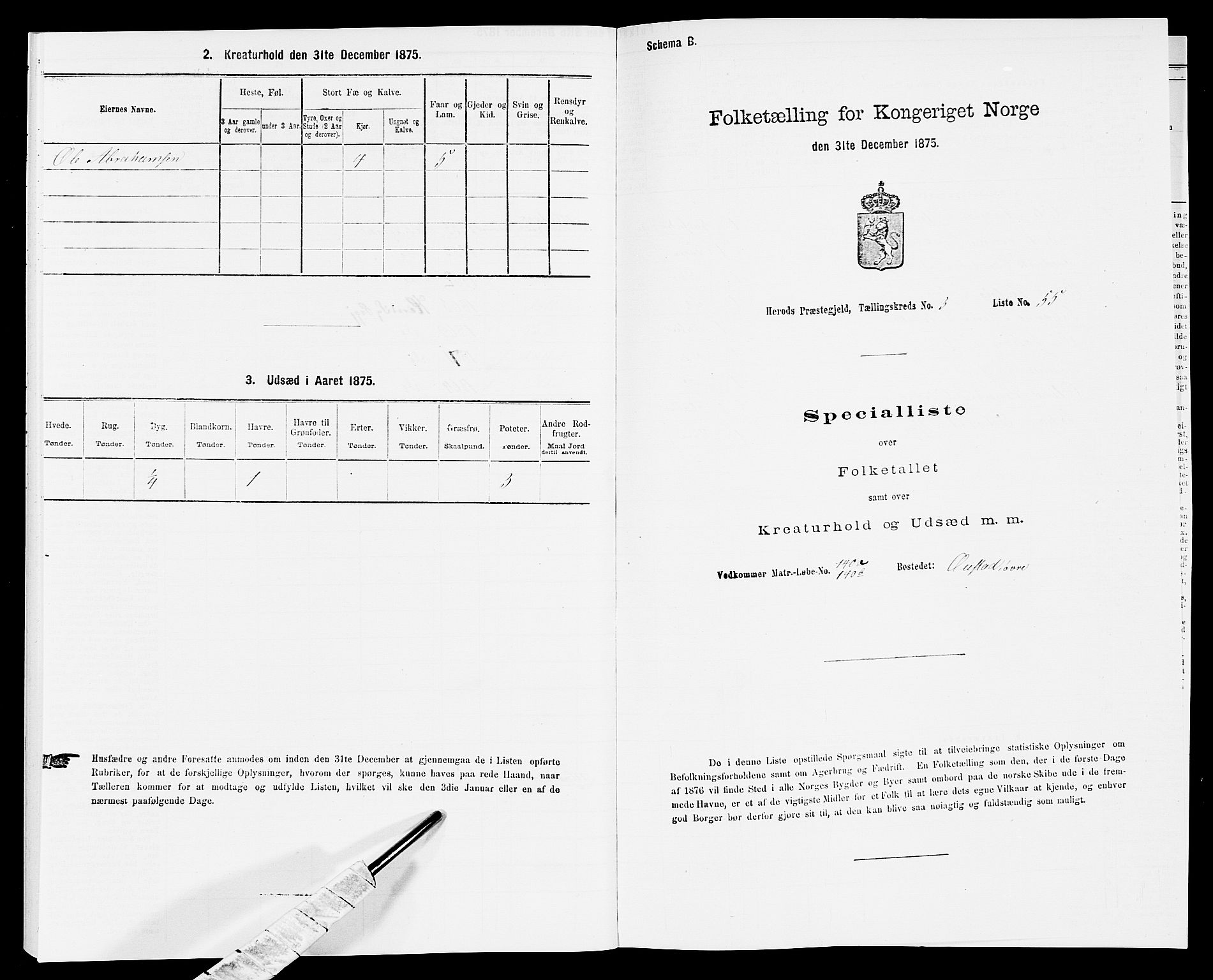 SAK, 1875 census for 1039P Herad, 1875, p. 438