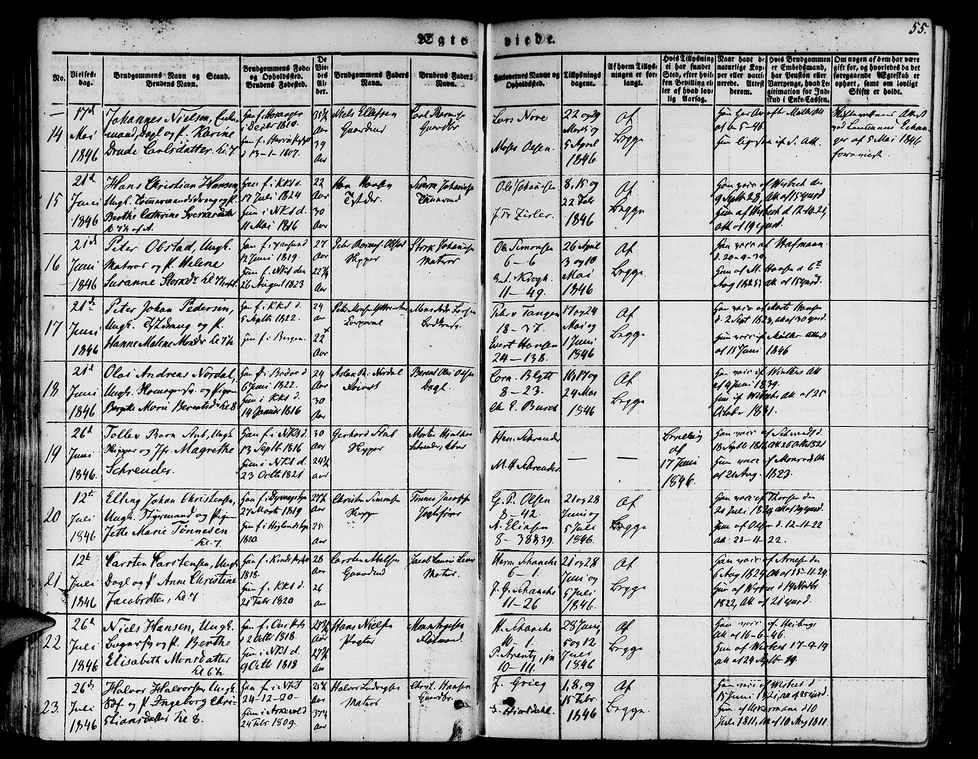 Nykirken Sokneprestembete, AV/SAB-A-77101/H/Hab: Parish register (copy) no. D 1, 1832-1867, p. 55