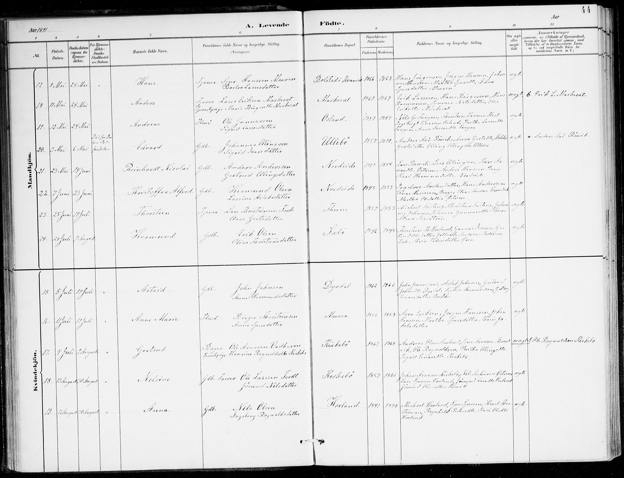 Lavik sokneprestembete, AV/SAB-A-80901: Parish register (official) no. C 1, 1882-1904, p. 44