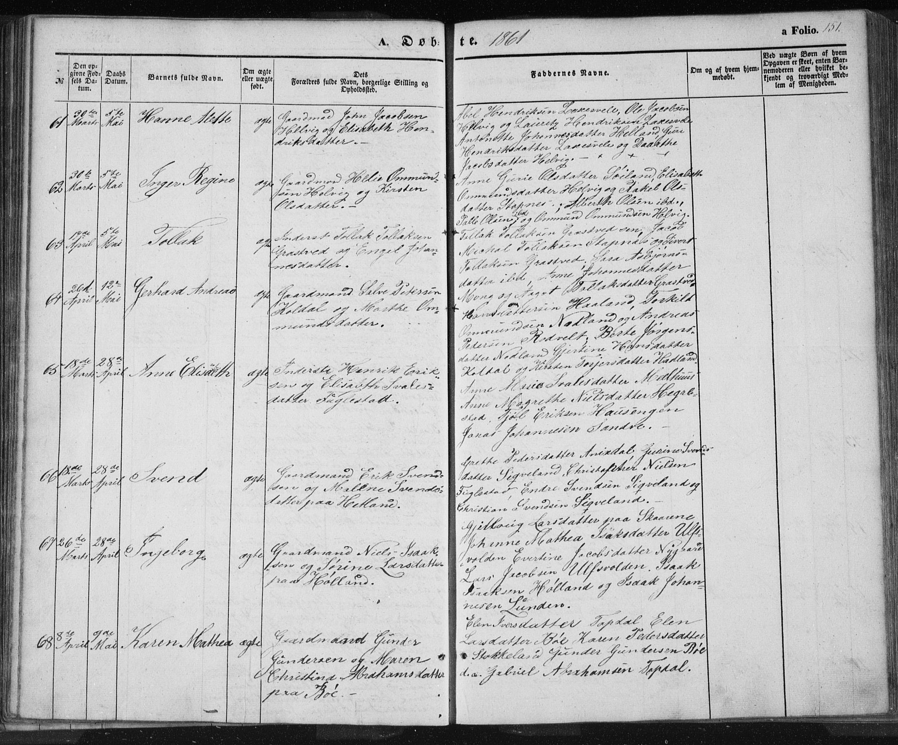 Eigersund sokneprestkontor, AV/SAST-A-101807/S08/L0012: Parish register (official) no. A 12.1, 1850-1865, p. 151