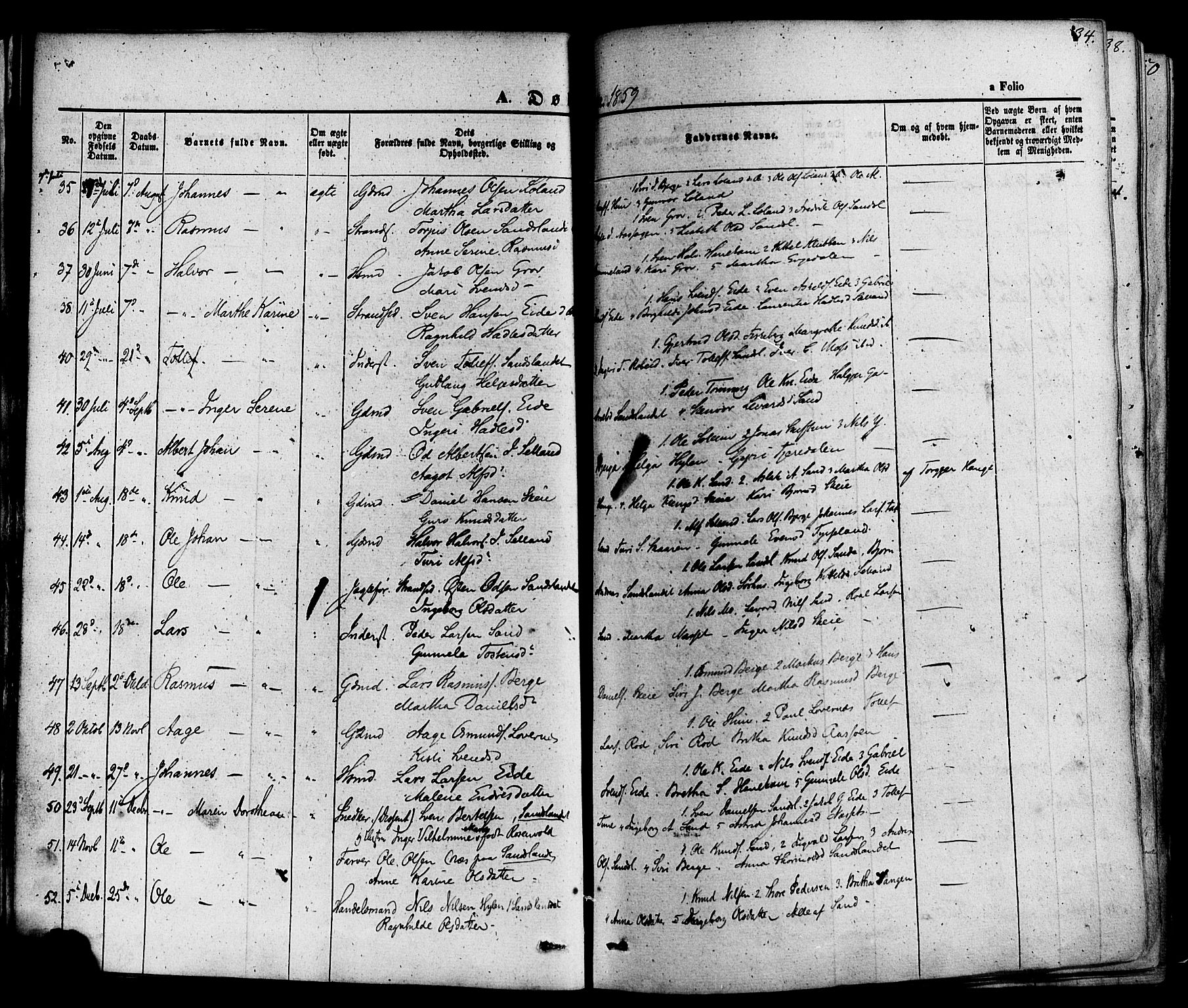 Sand sokneprestkontor, AV/SAST-A-101848/01/III/L0003: Parish register (official) no. A 3, 1854-1879, p. 34