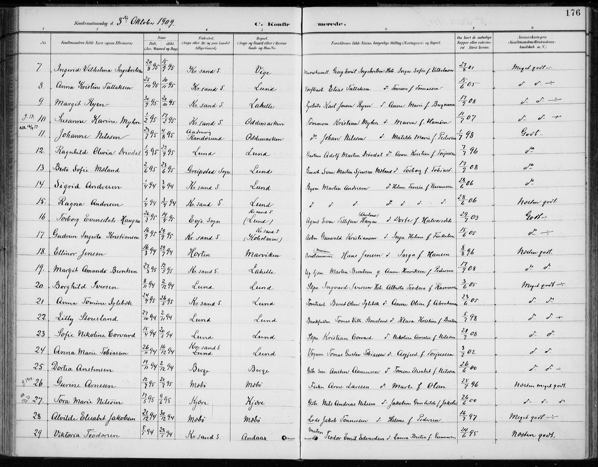 Oddernes sokneprestkontor, AV/SAK-1111-0033/F/Fa/Faa/L0010: Parish register (official) no. A 10, 1897-1911, p. 176