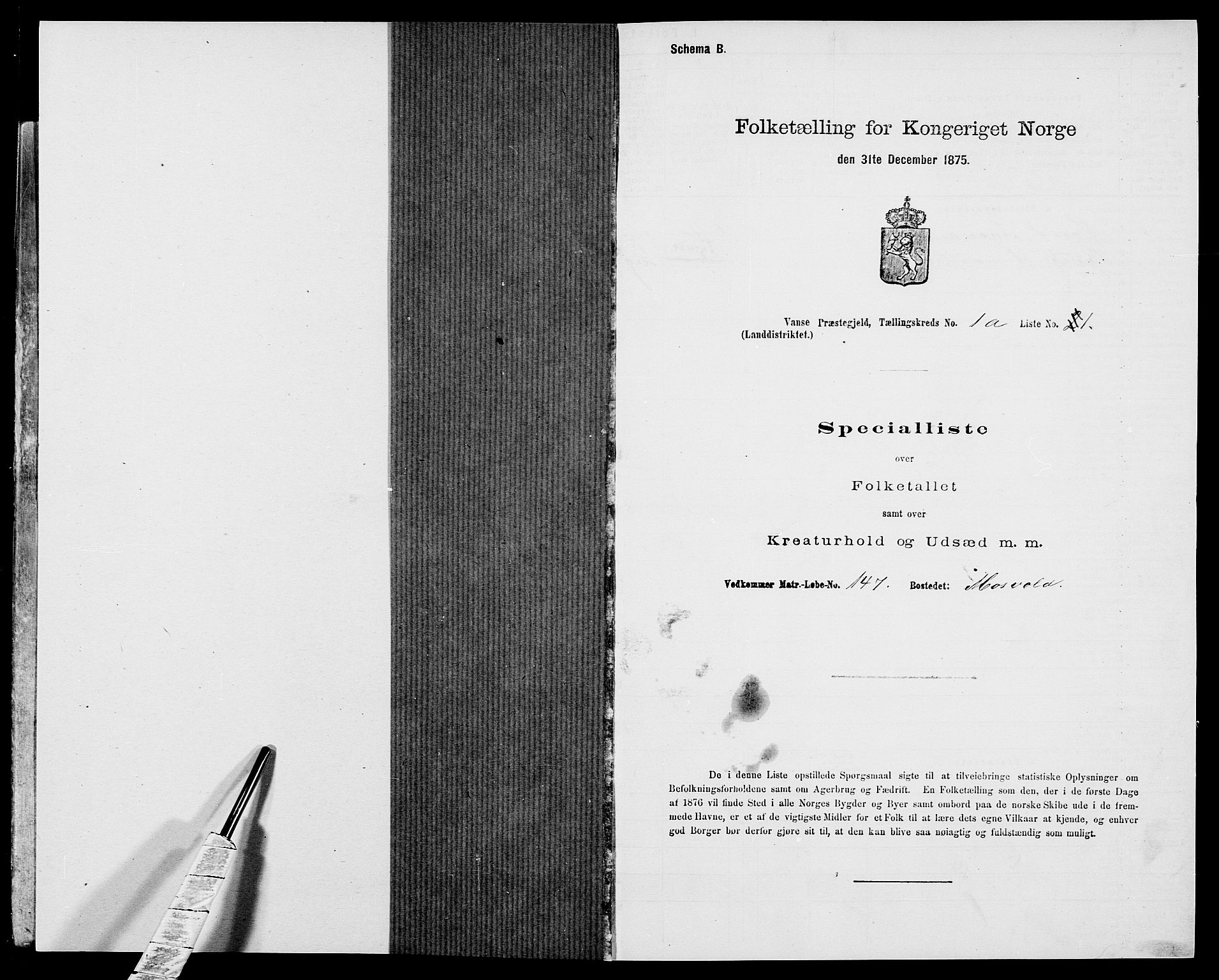 SAK, 1875 census for 1041L Vanse/Vanse og Farsund, 1875, p. 104