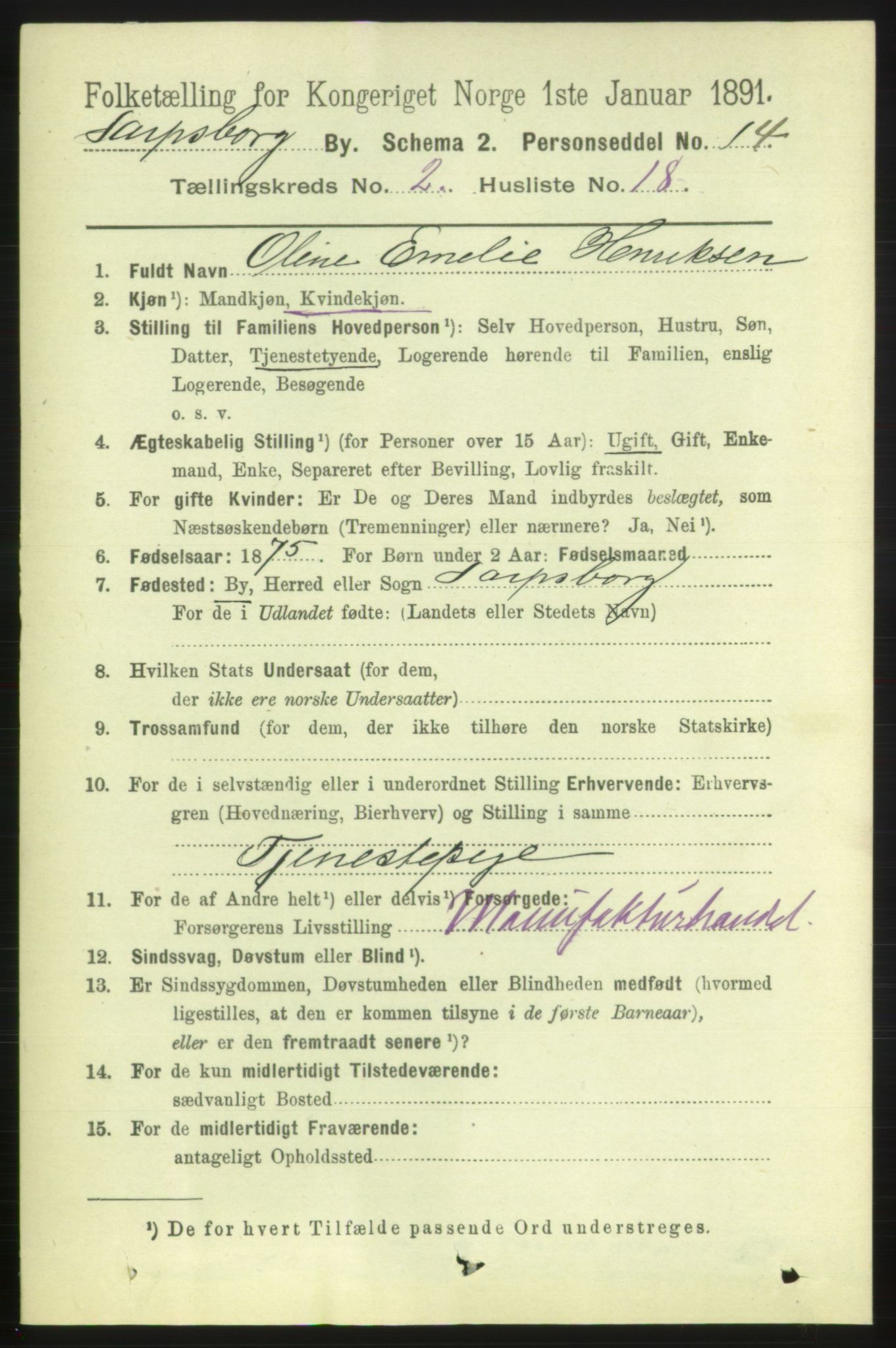 RA, 1891 census for 0102 Sarpsborg, 1891, p. 1428