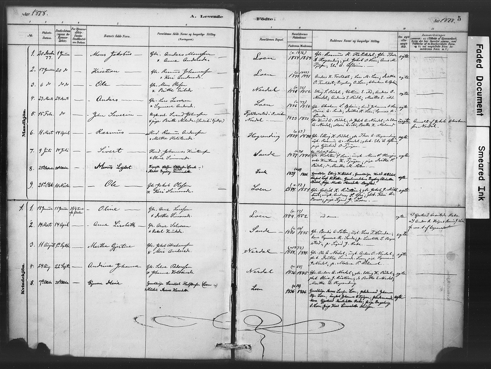 Stryn Sokneprestembete, AV/SAB-A-82501: Parish register (official) no. C 1, 1878-1907, p. 5