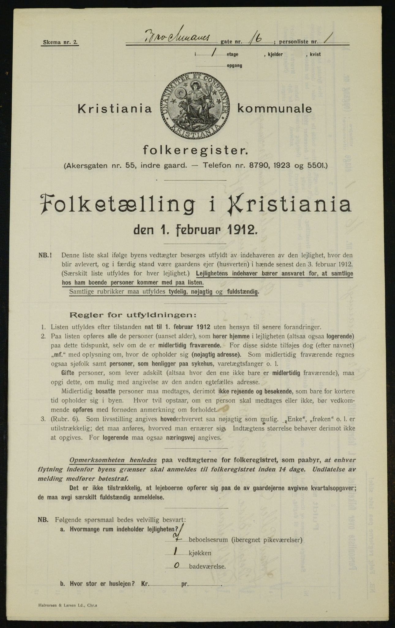 OBA, Municipal Census 1912 for Kristiania, 1912, p. 9536