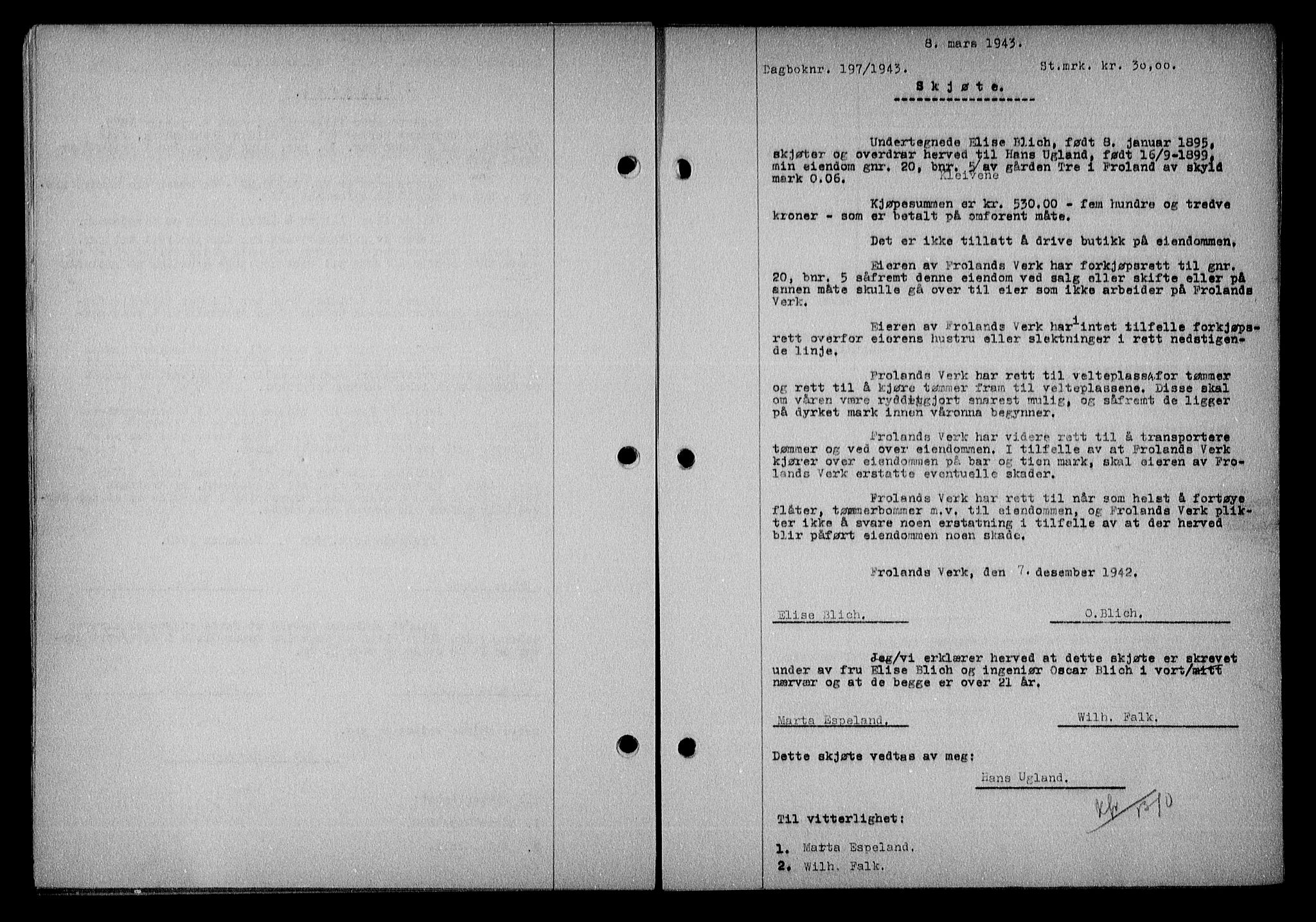 Nedenes sorenskriveri, SAK/1221-0006/G/Gb/Gba/L0050: Mortgage book no. A-IV, 1942-1943, Diary no: : 197/1943