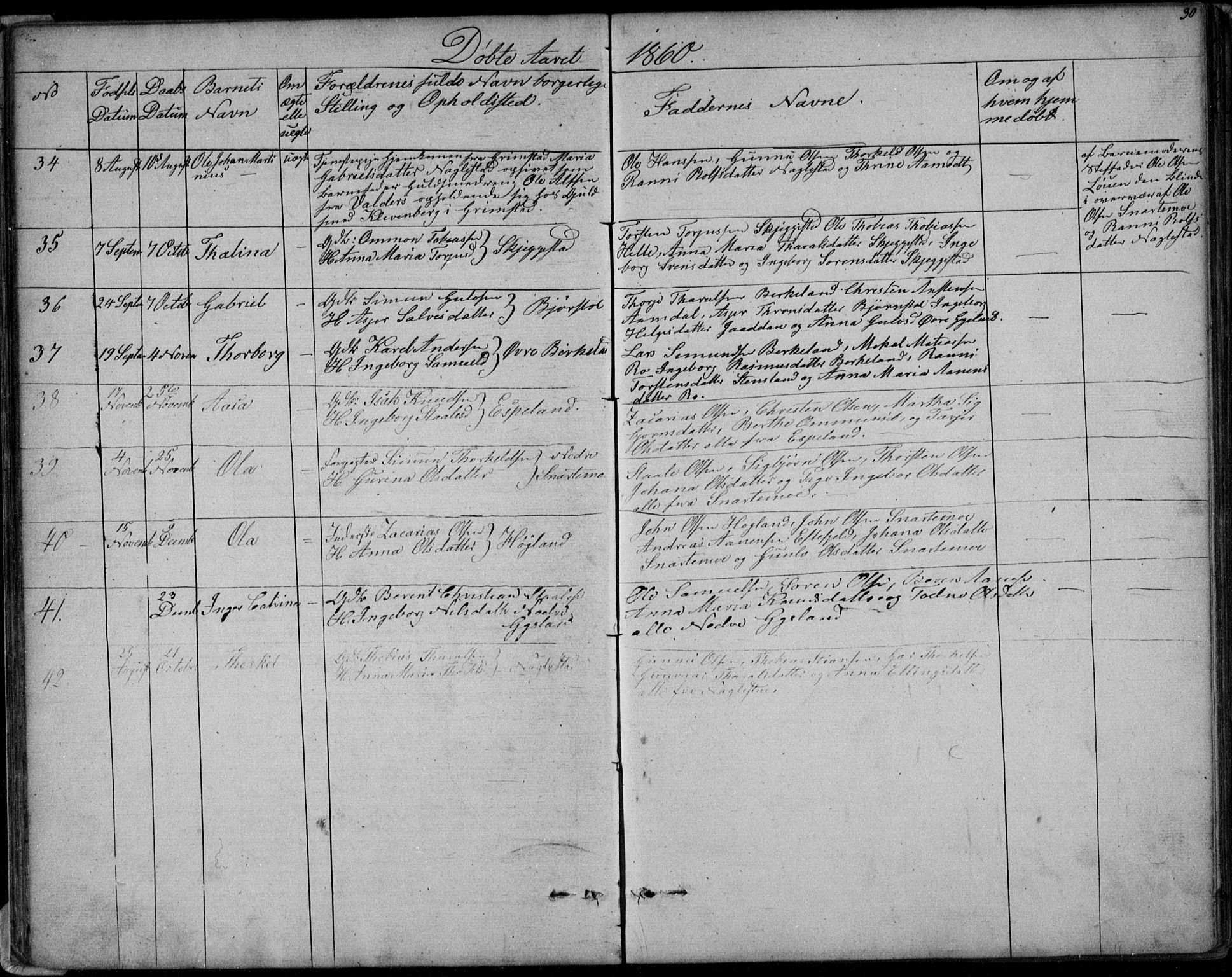 Hægebostad sokneprestkontor, AV/SAK-1111-0024/F/Fb/Fba/L0002: Parish register (copy) no. B 2, 1851-1882, p. 30