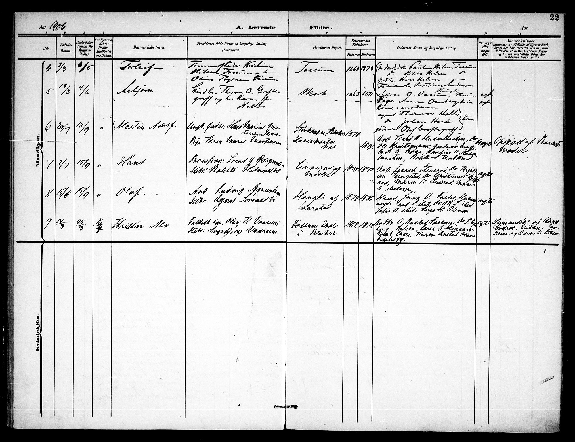 Aurskog prestekontor Kirkebøker, AV/SAO-A-10304a/F/Fb/L0002: Parish register (official) no. II 2, 1901-1911, p. 22