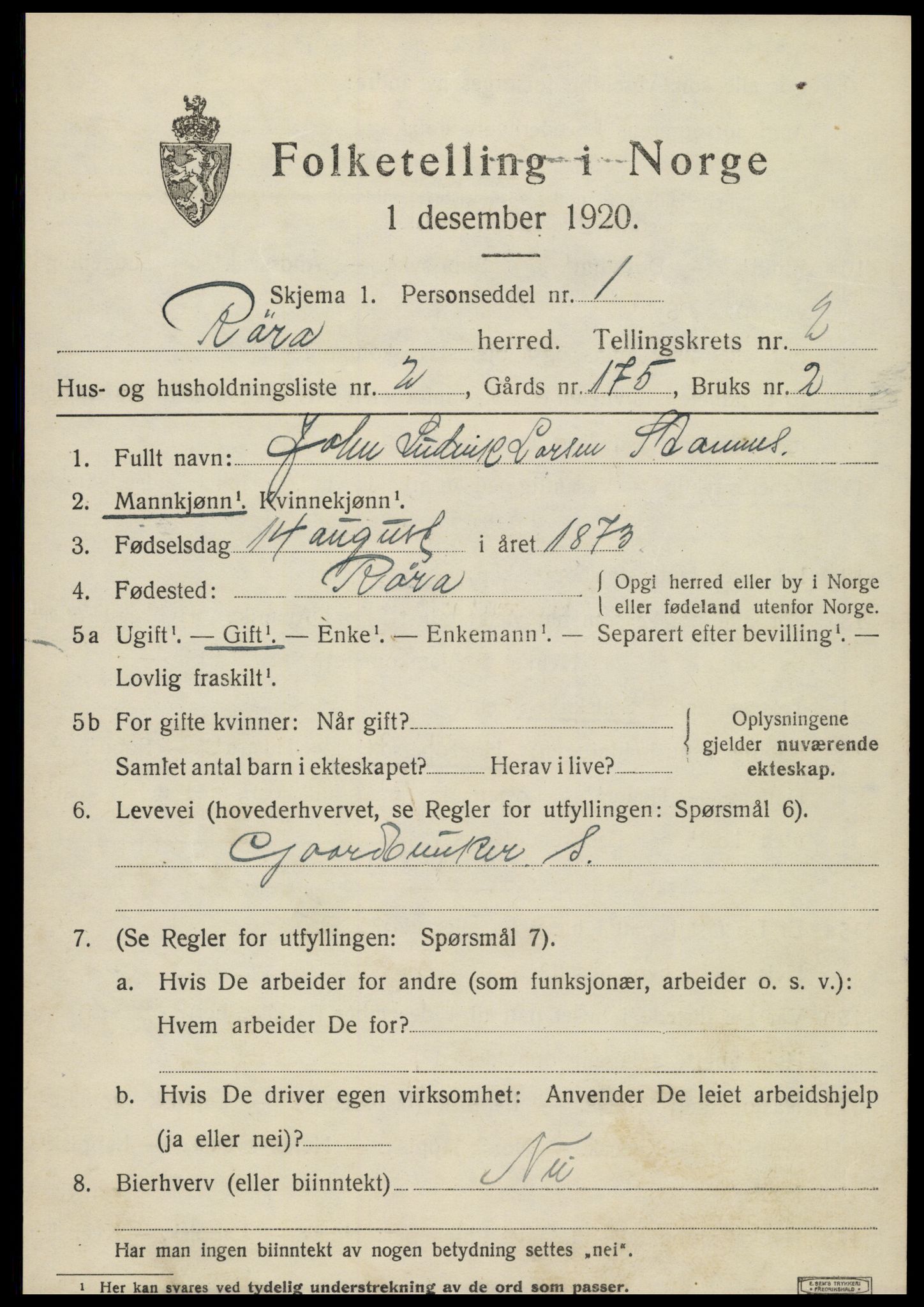 SAT, 1920 census for Røra, 1920, p. 1519