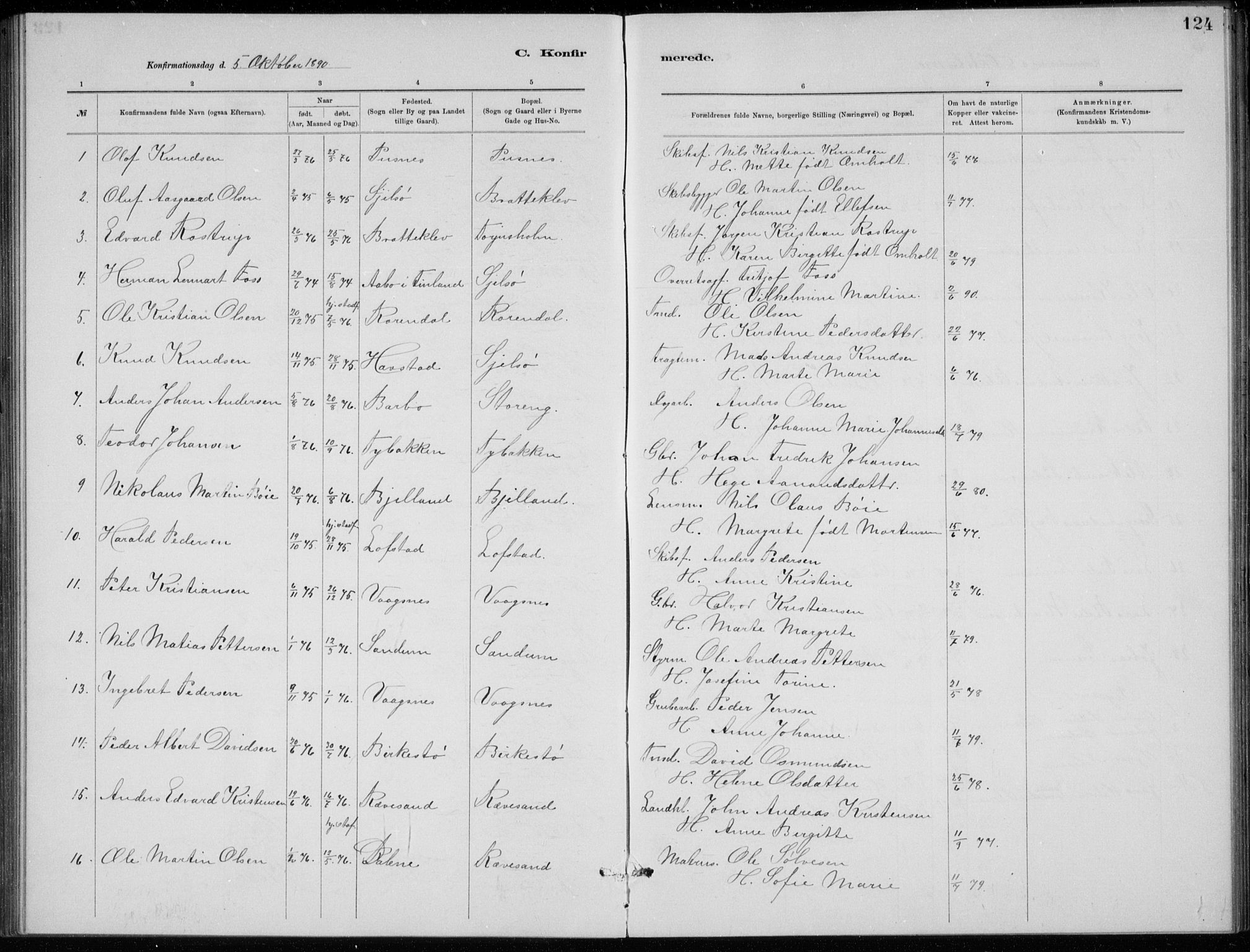 Tromøy sokneprestkontor, SAK/1111-0041/F/Fb/L0005: Parish register (copy) no. B 5, 1877-1891, p. 124