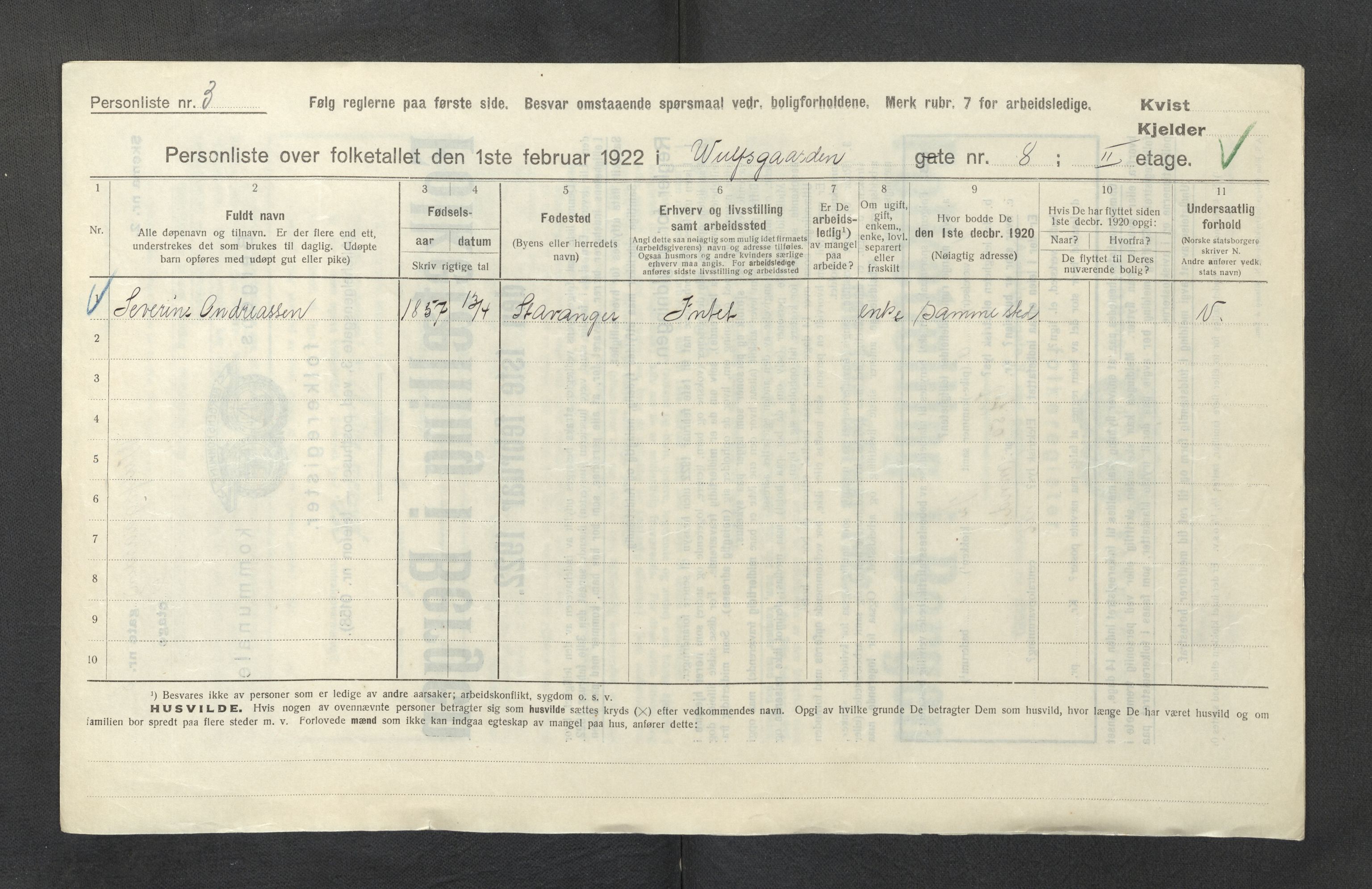 SAB, Municipal Census 1922 for Bergen, 1922, p. 47796