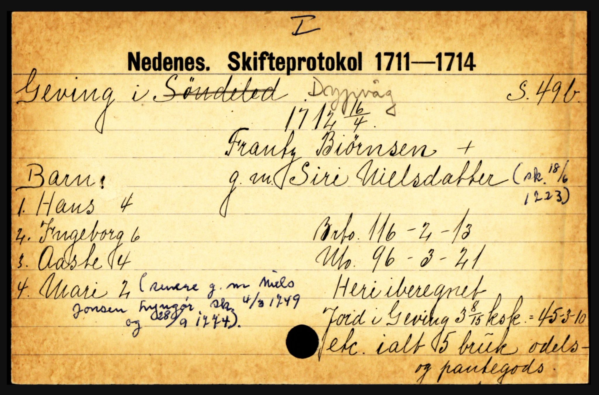 Nedenes sorenskriveri før 1824, SAK/1221-0007/H, p. 8711