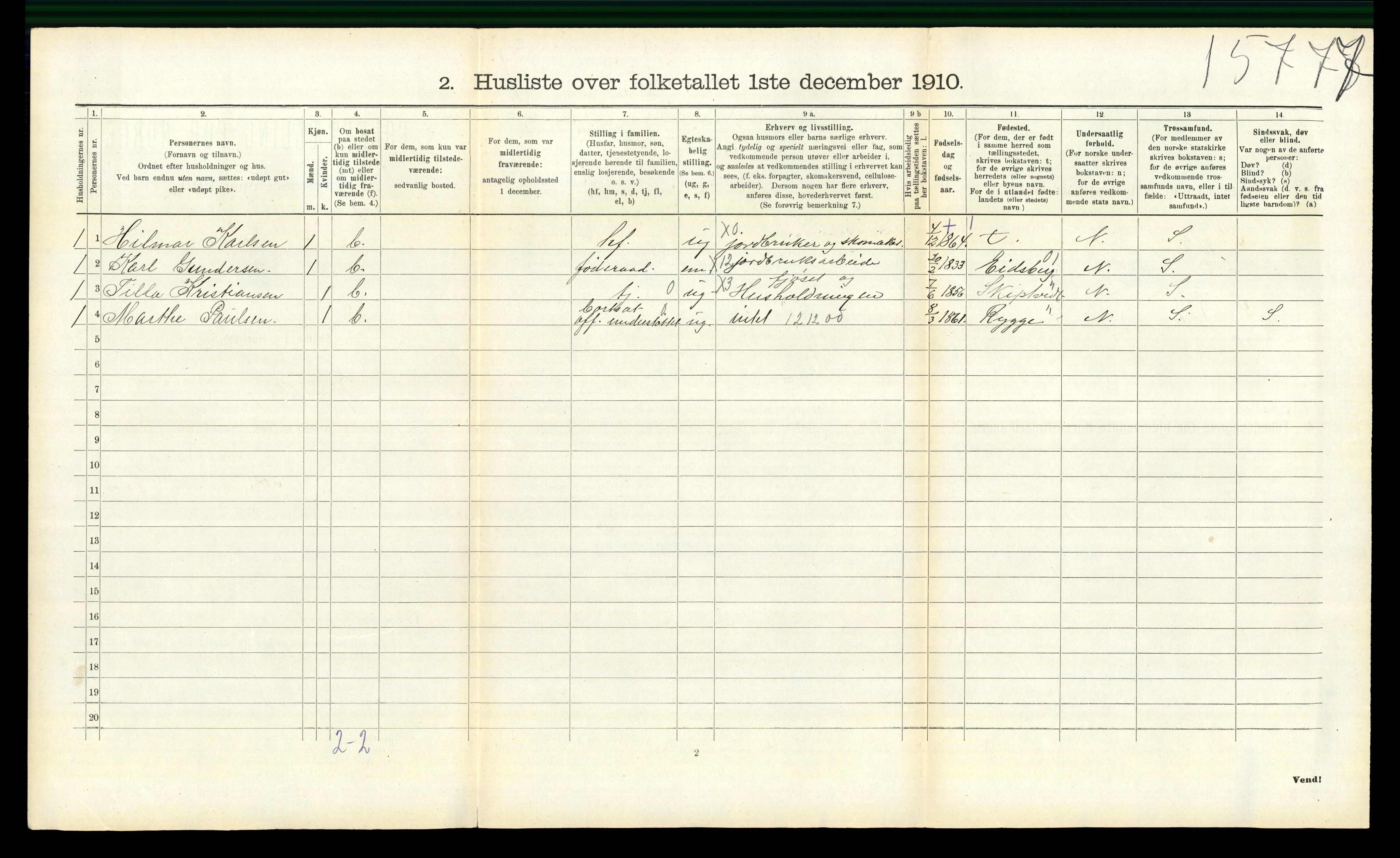 RA, 1910 census for Spydeberg, 1910, p. 582