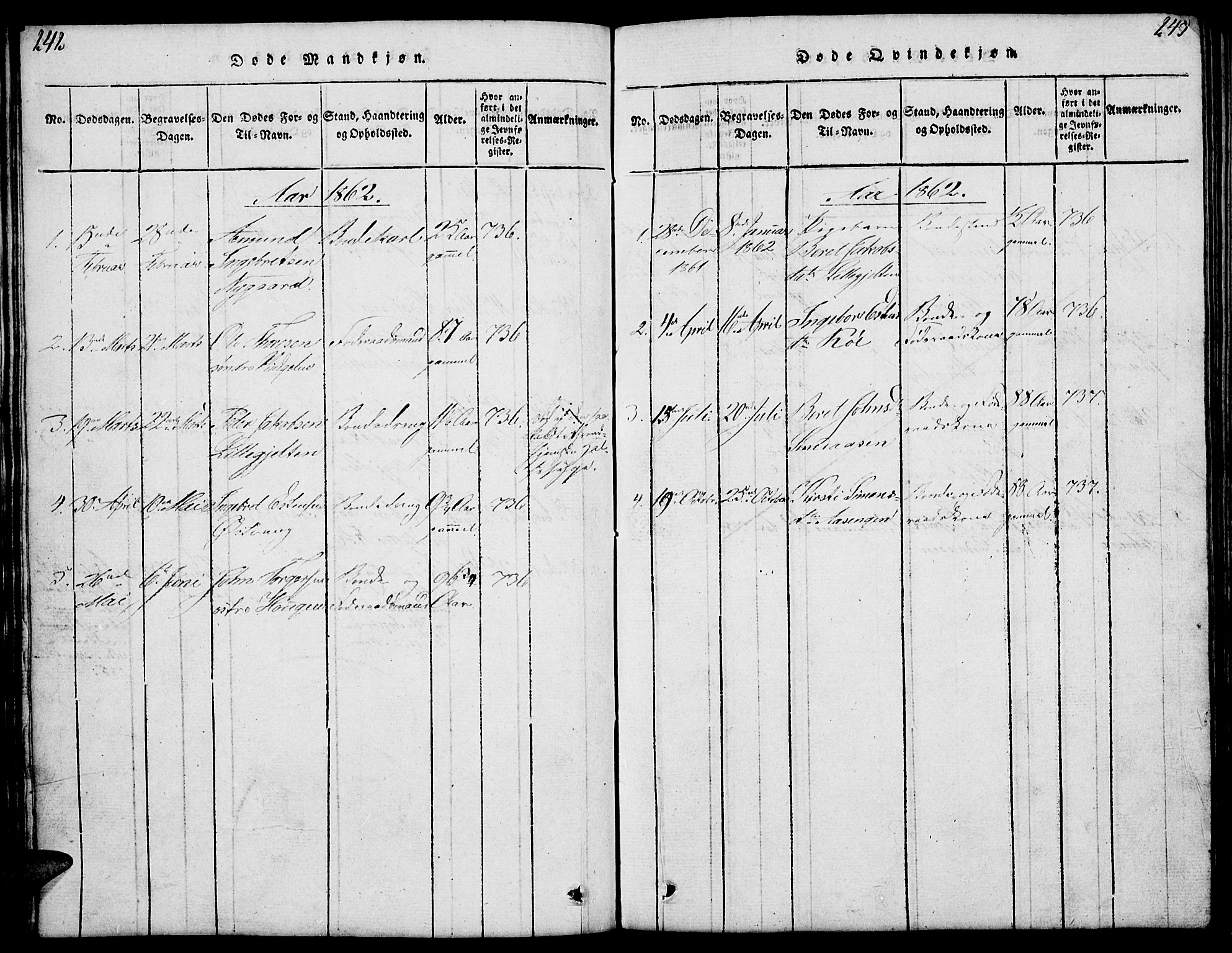 Tolga prestekontor, SAH/PREST-062/L/L0003: Parish register (copy) no. 3, 1815-1862, p. 242-243