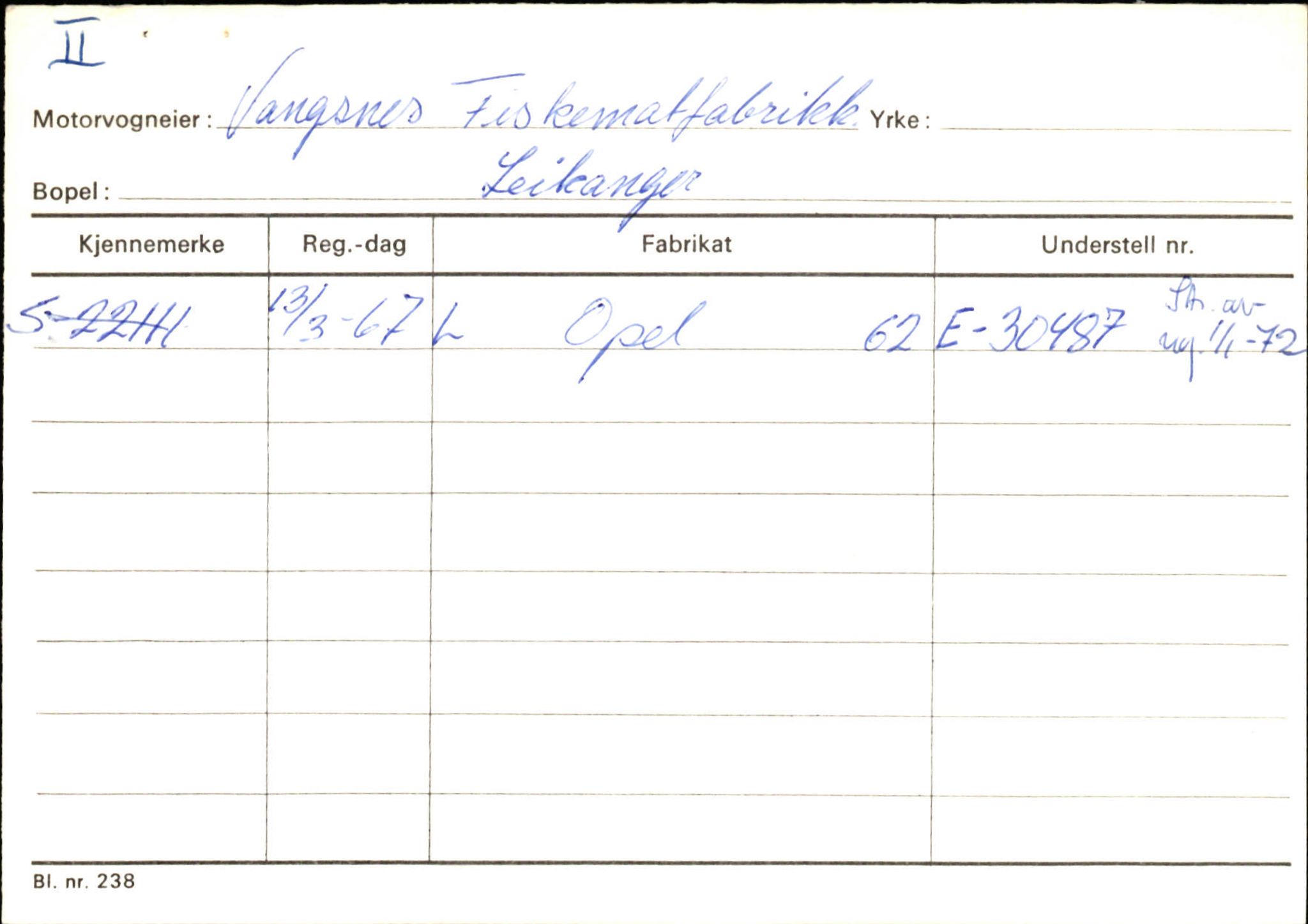 Statens vegvesen, Sogn og Fjordane vegkontor, AV/SAB-A-5301/4/F/L0126: Eigarregister Fjaler M-Å. Leikanger A-Å, 1945-1975, p. 2381