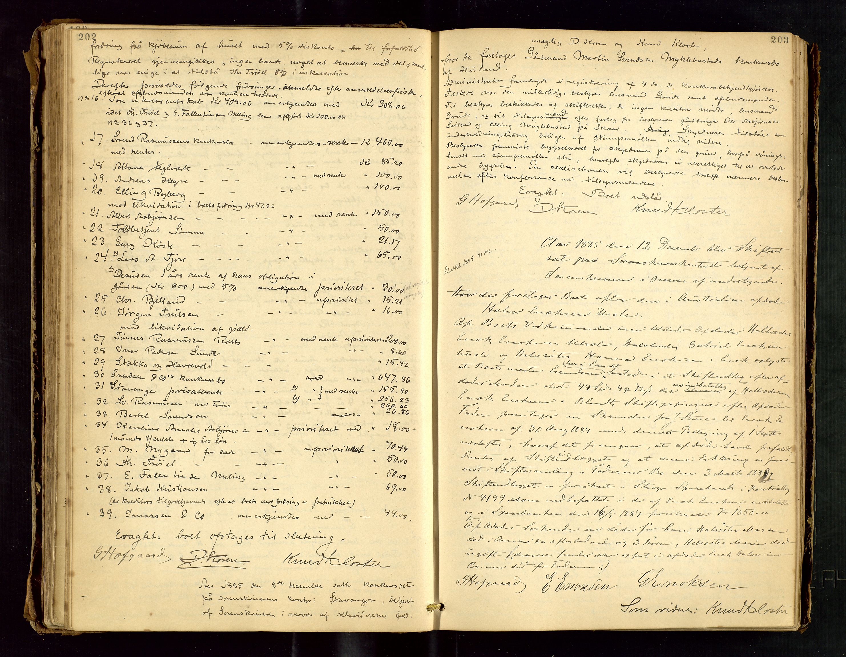 Jæren sorenskriveri, AV/SAST-A-100310/01/5/50/50BA/L0003: SKIFTEFORHANDLINGSPROTOKOLL, 1882-1890, p. 202-203