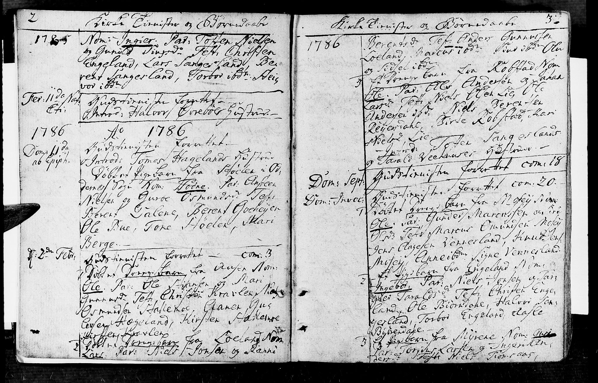 Vennesla sokneprestkontor, AV/SAK-1111-0045/Fa/Fac/L0002: Parish register (official) no. A 2, 1785-1834, p. 2-3