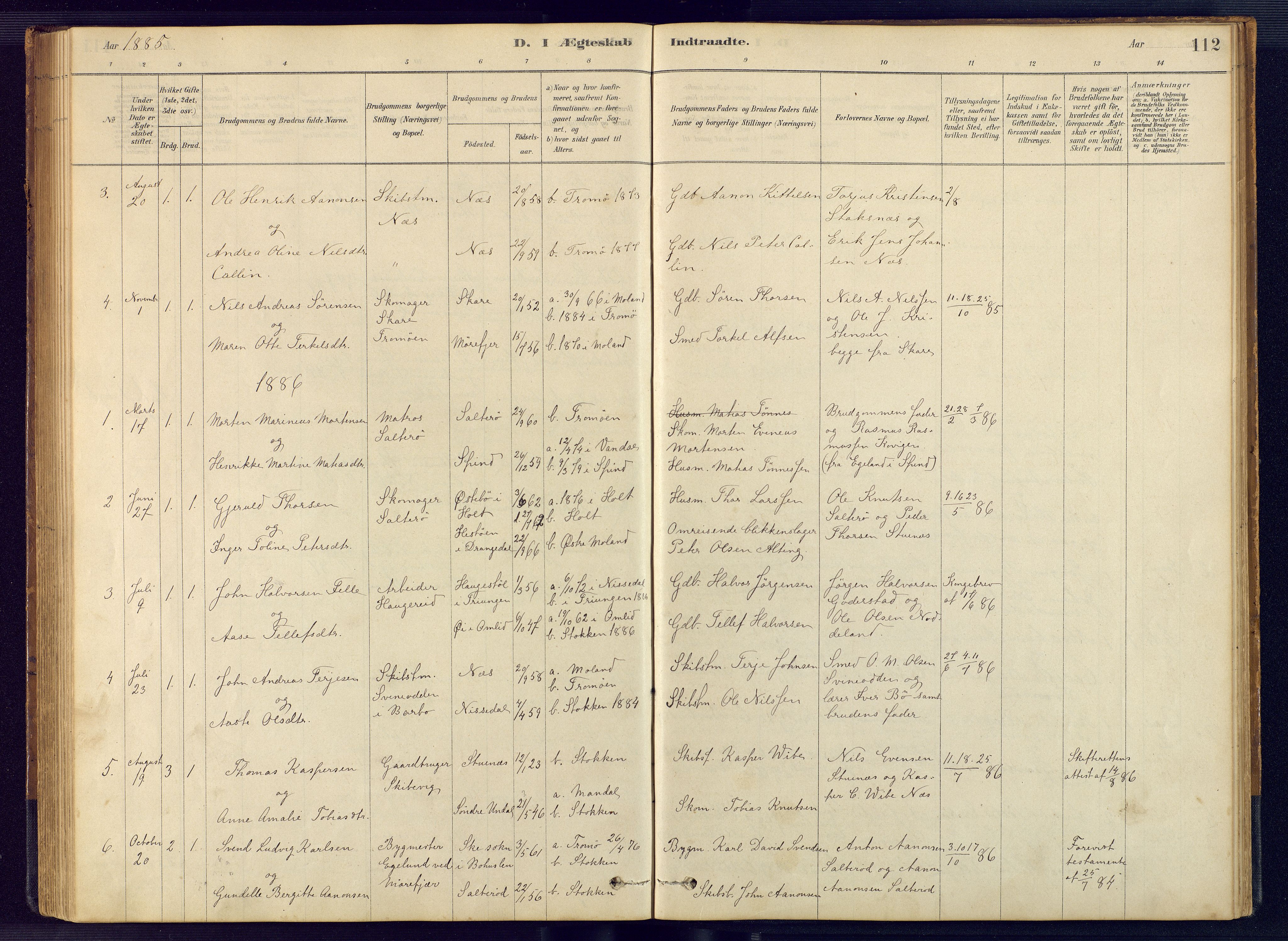 Austre Moland sokneprestkontor, SAK/1111-0001/F/Fb/Fbb/L0001: Parish register (copy) no. B 1, 1878-1904, p. 112