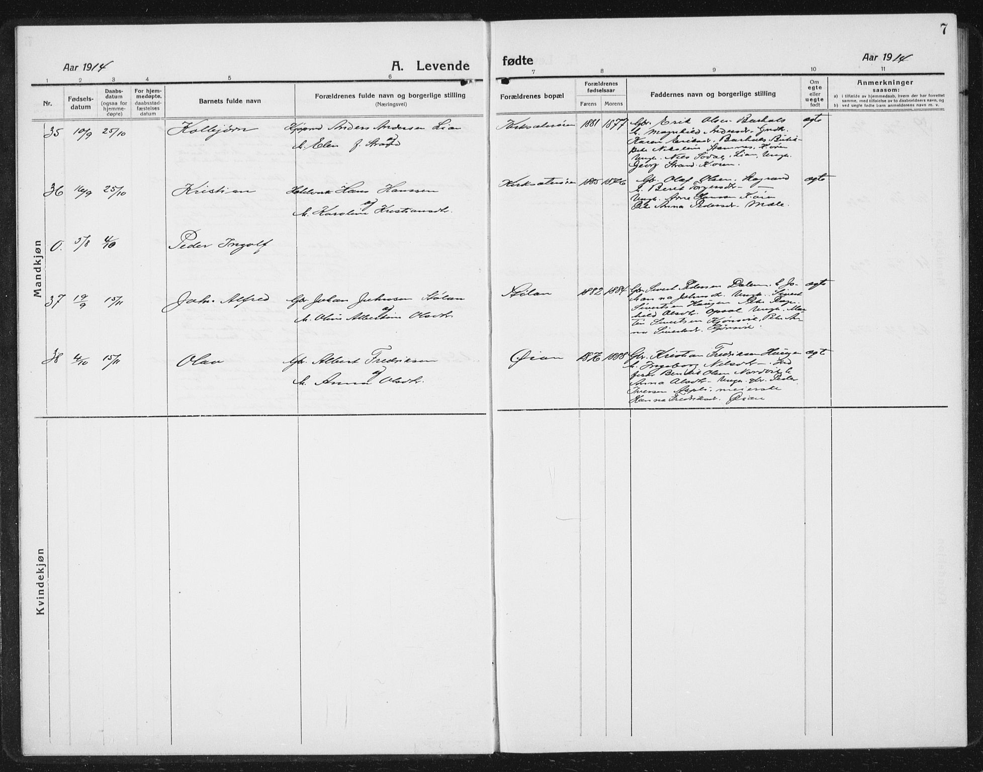 Ministerialprotokoller, klokkerbøker og fødselsregistre - Sør-Trøndelag, AV/SAT-A-1456/630/L0506: Parish register (copy) no. 630C04, 1914-1933, p. 7