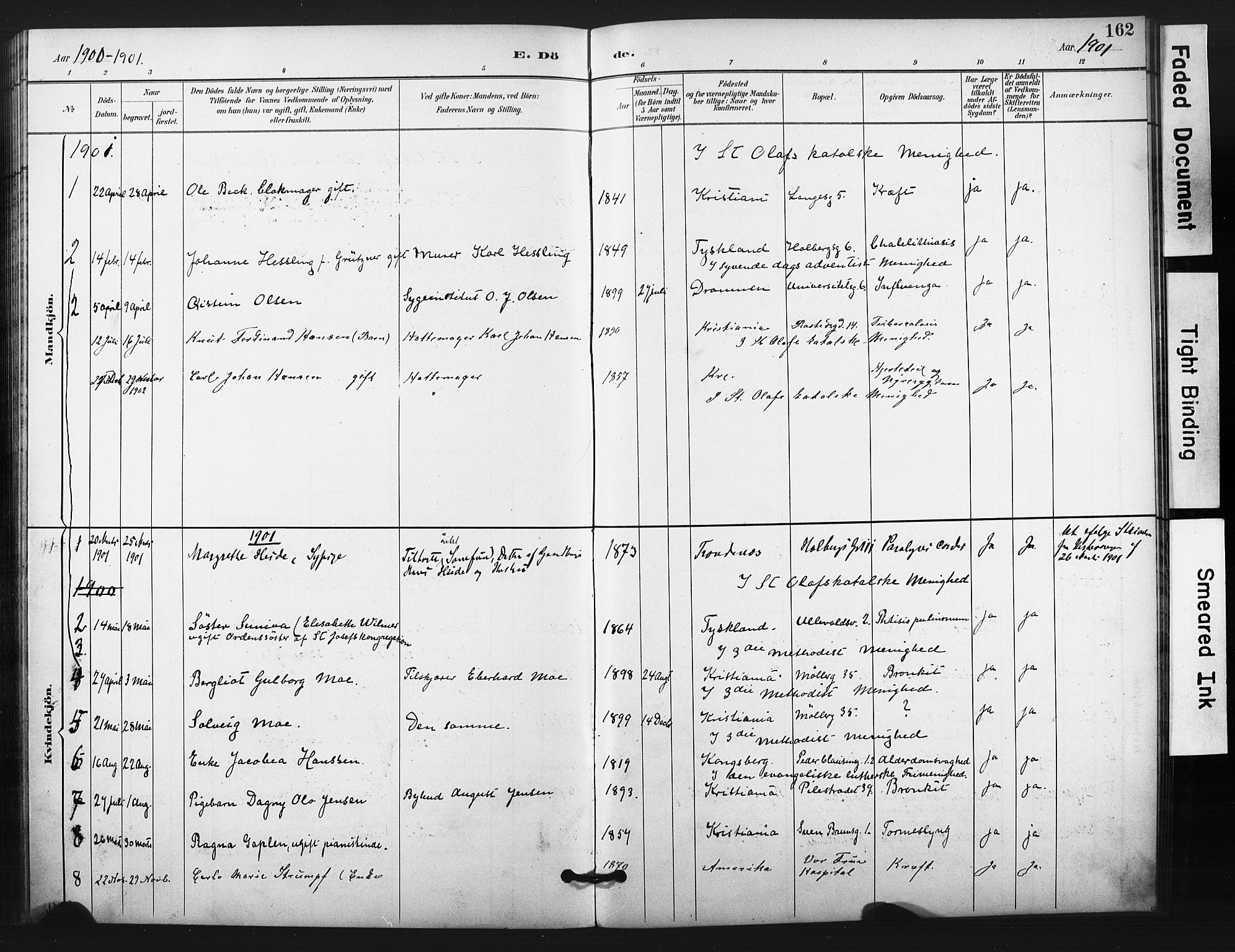 Trefoldighet prestekontor Kirkebøker, SAO/A-10882/F/Fg/L0001: Parish register (official) no. VII 1, 1892-1923, p. 162