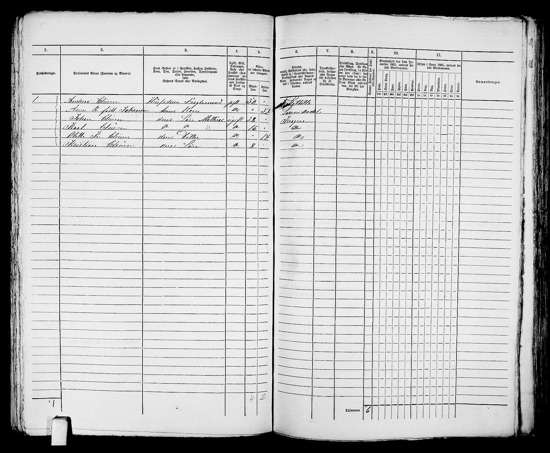 RA, 1865 census for Kragerø/Kragerø, 1865, p. 337