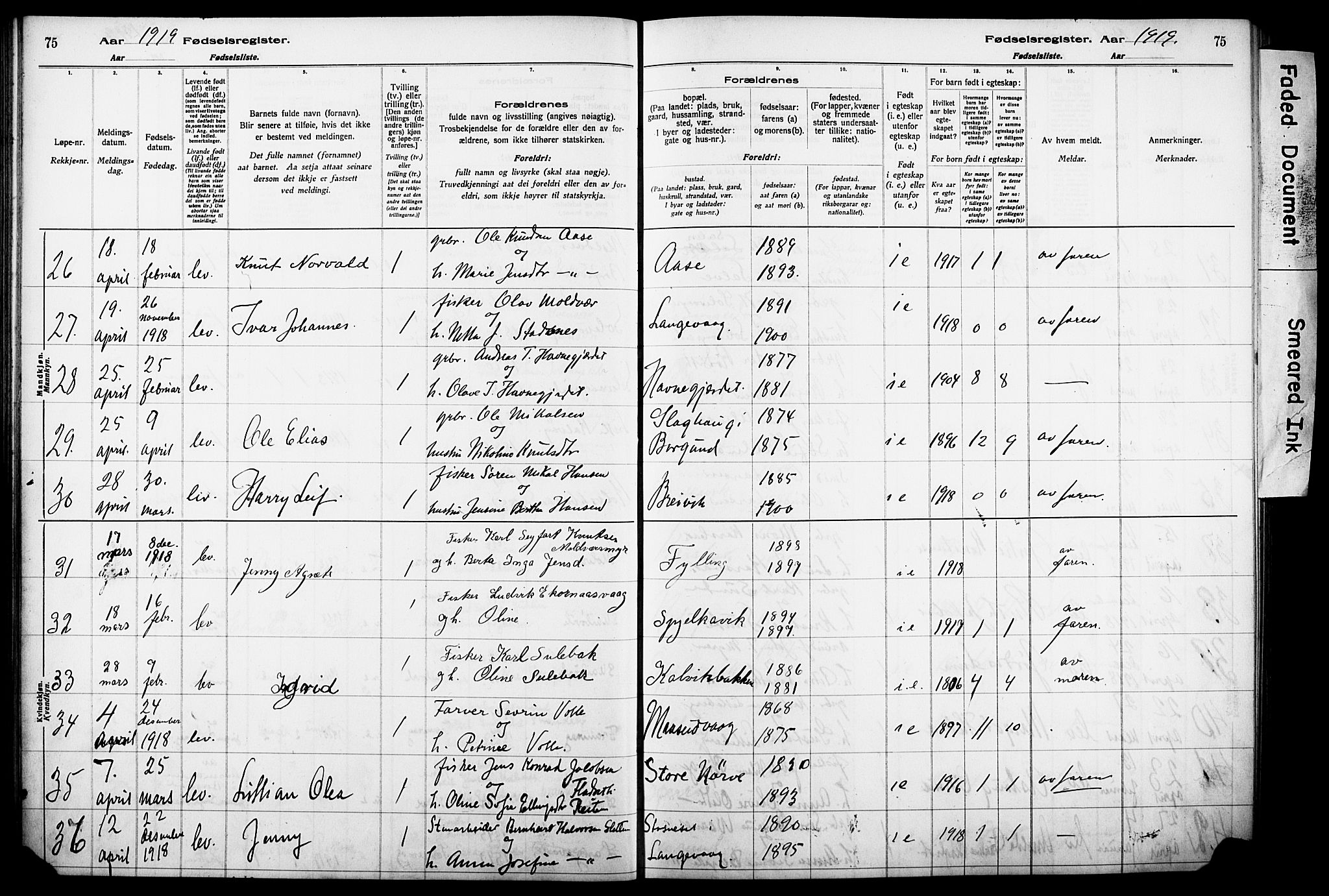 Ministerialprotokoller, klokkerbøker og fødselsregistre - Møre og Romsdal, SAT/A-1454/528/L0442: Birth register no. 528.II.4.1, 1916-1924, p. 75