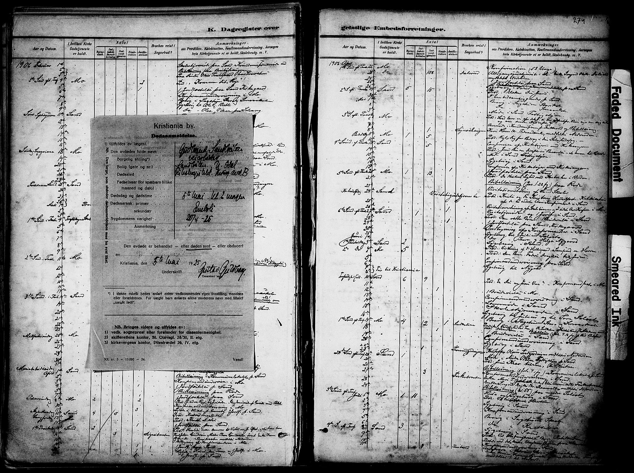 Nord-Odal prestekontor, AV/SAH-PREST-032/H/Ha/Haa/L0007: Parish register (official) no. 7, 1902-1926, p. 274