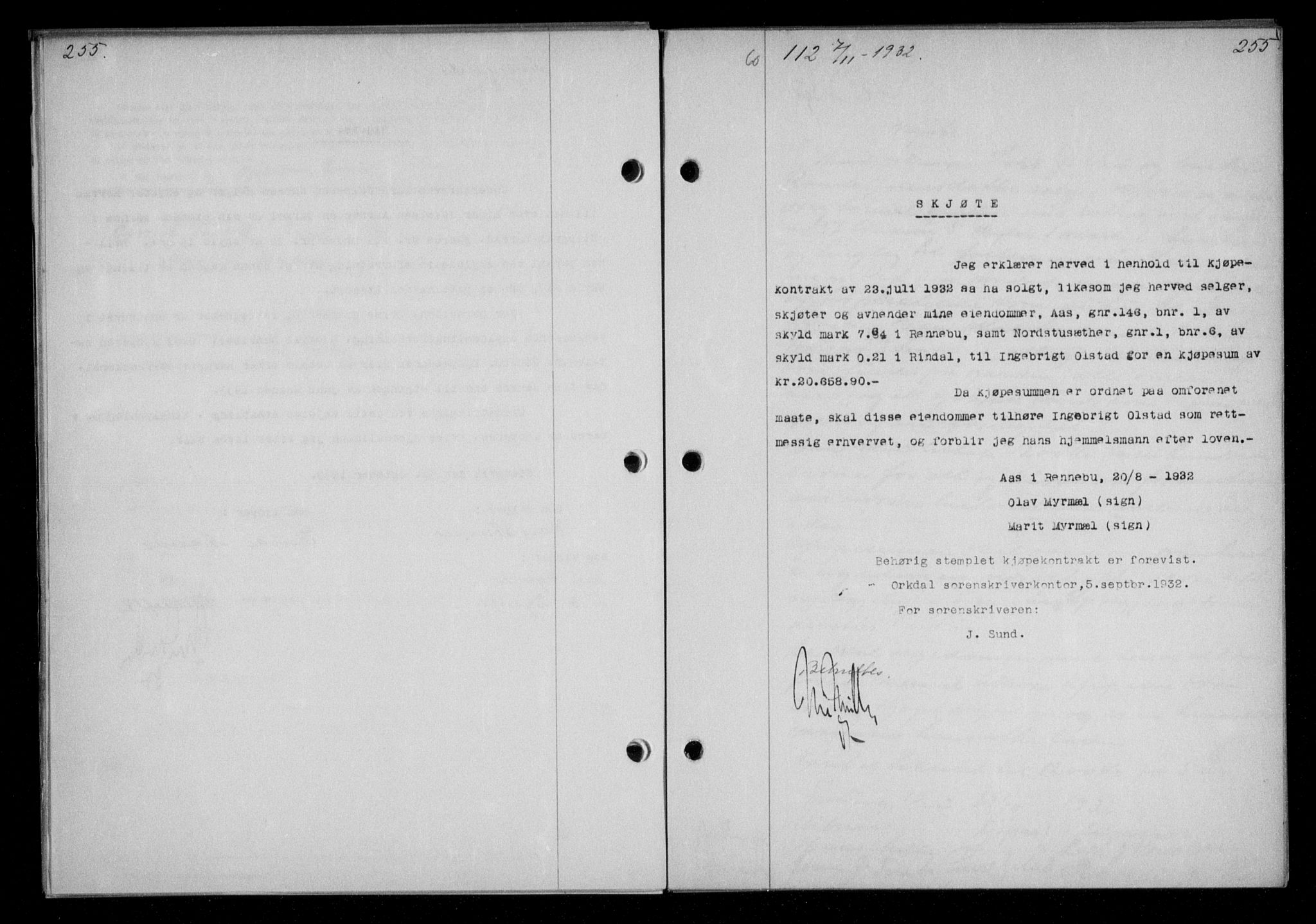 Nordmøre sorenskriveri, AV/SAT-A-4132/1/2/2Ca/L0076: Mortgage book no. 66, 1932-1933, Deed date: 07.11.1932