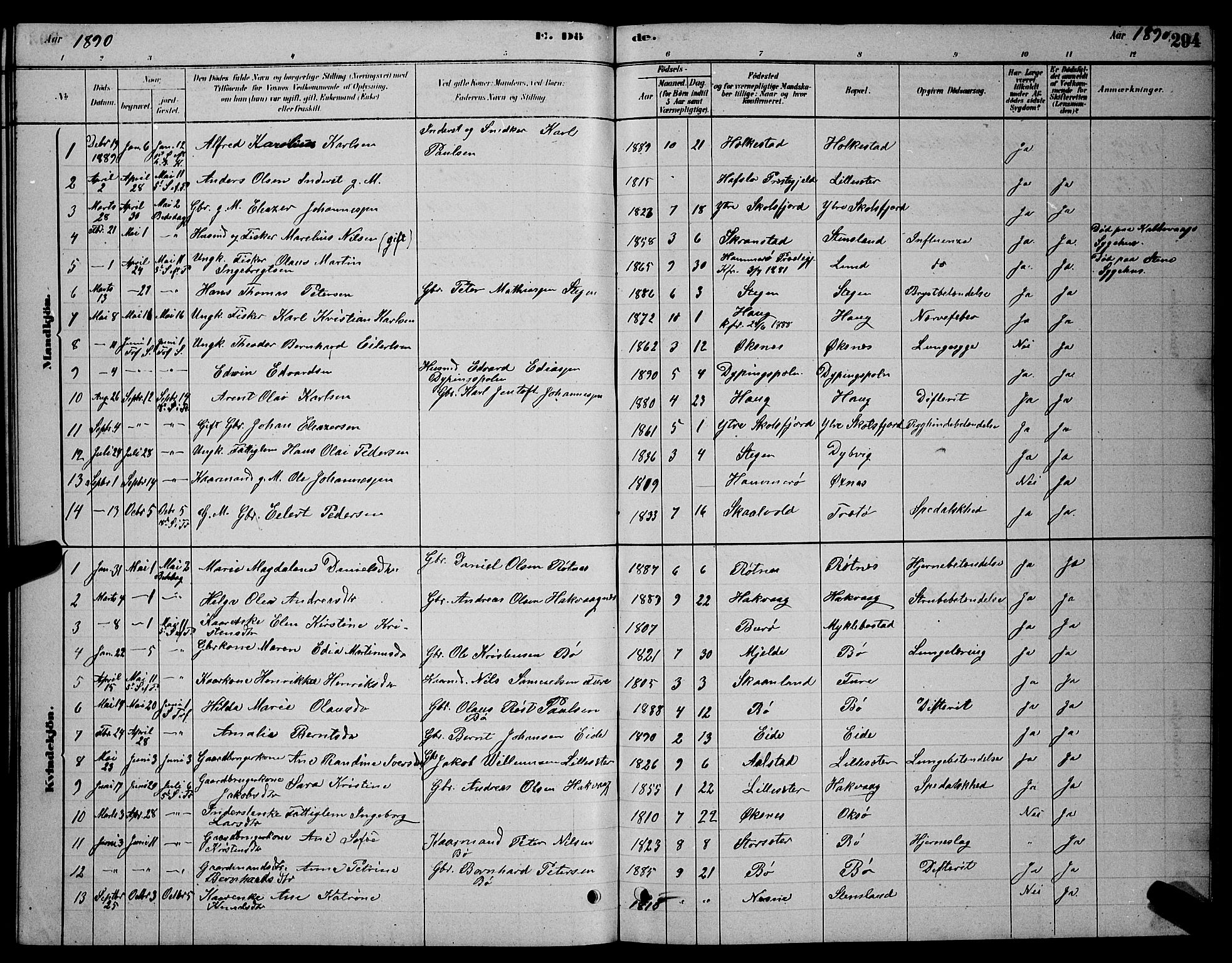 Ministerialprotokoller, klokkerbøker og fødselsregistre - Nordland, SAT/A-1459/855/L0816: Parish register (copy) no. 855C05, 1879-1894, p. 294